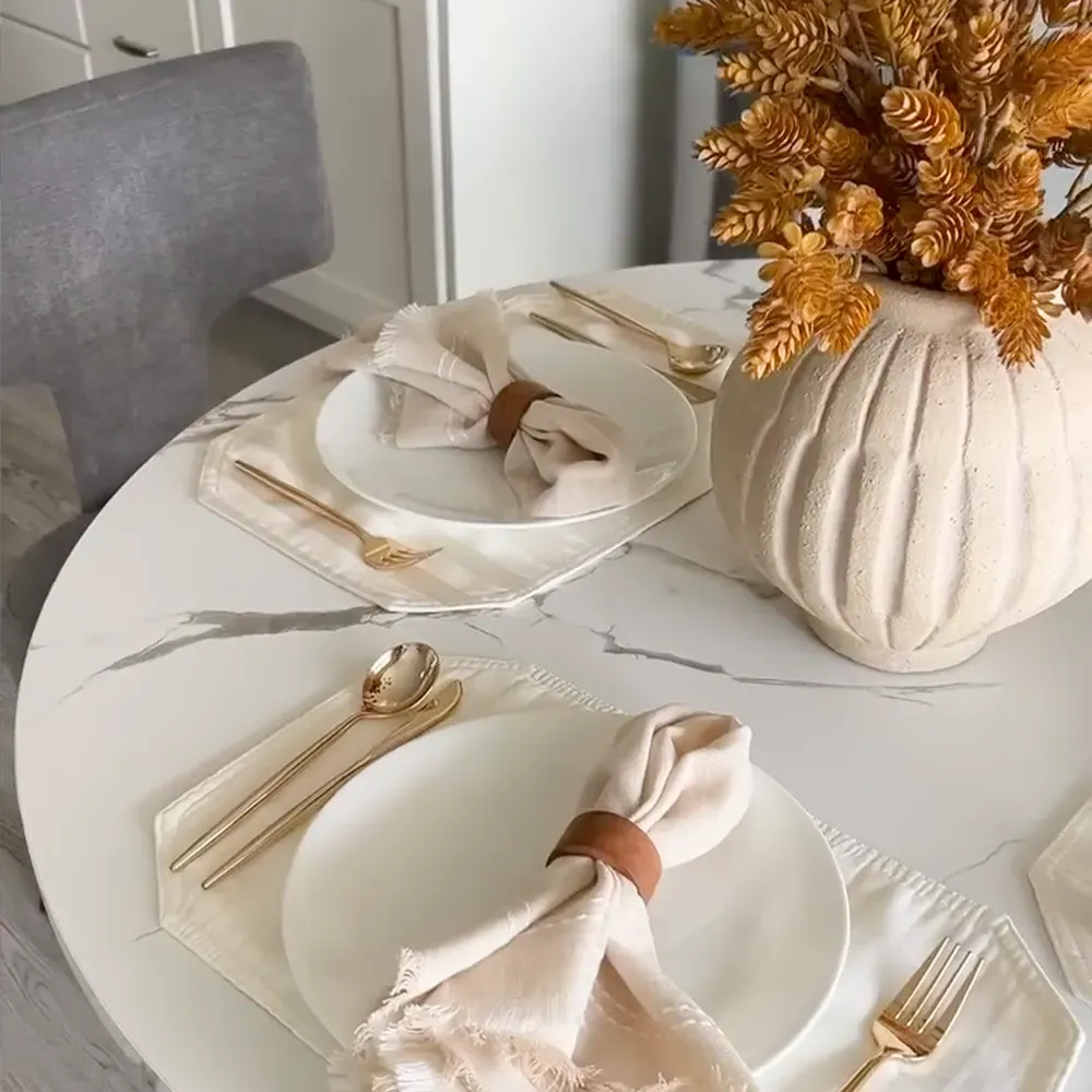 Sophie Small Round Dining Table with Metal Base - Marble