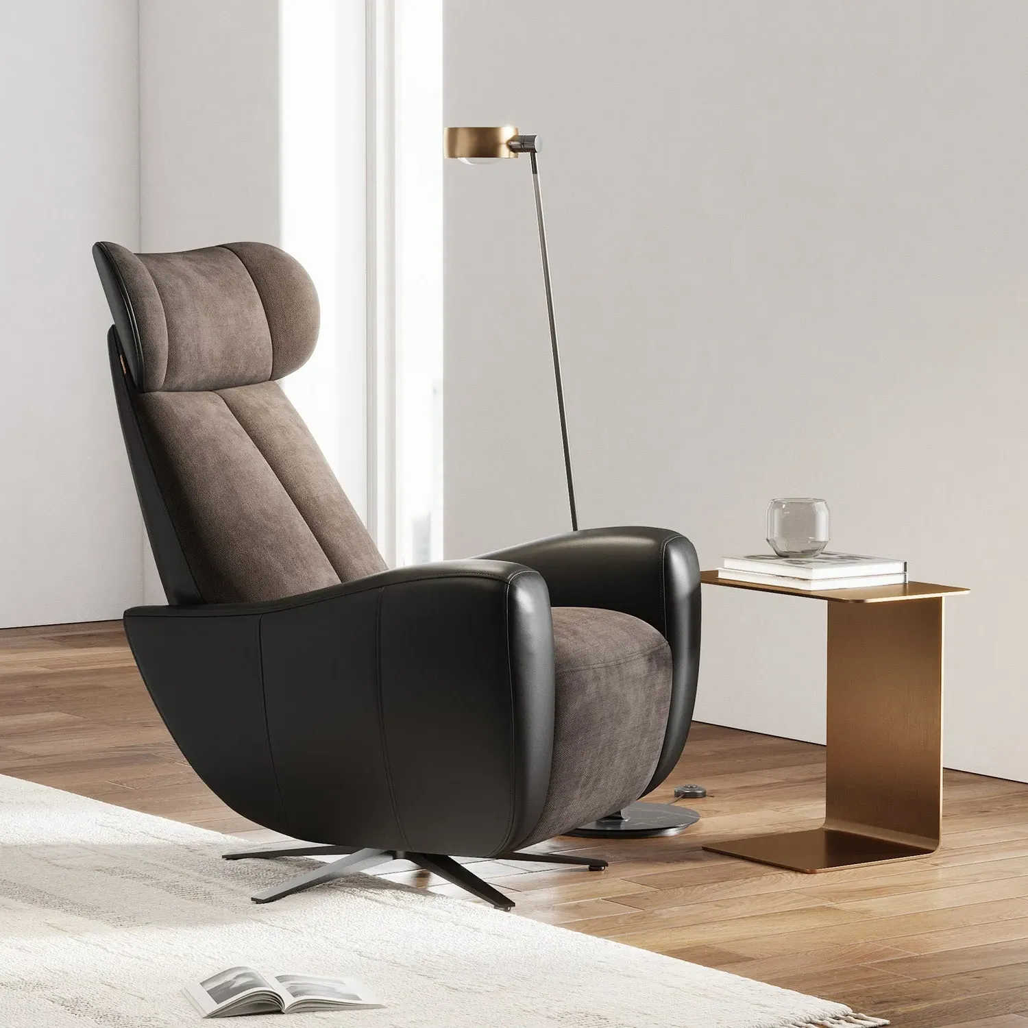 SwanSing Swivel Power Zero Gravity Recliner Chair - Black-Brown