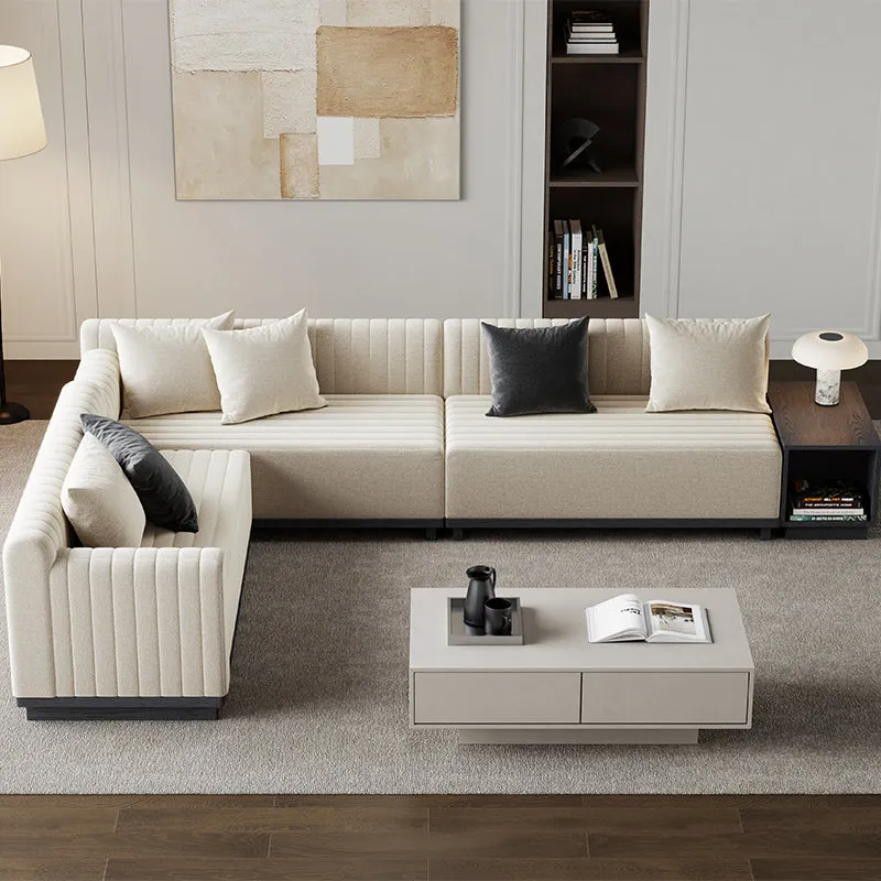 Thomas L-Shaped Sectional Sofa with Storage - Light Brown, Velvet