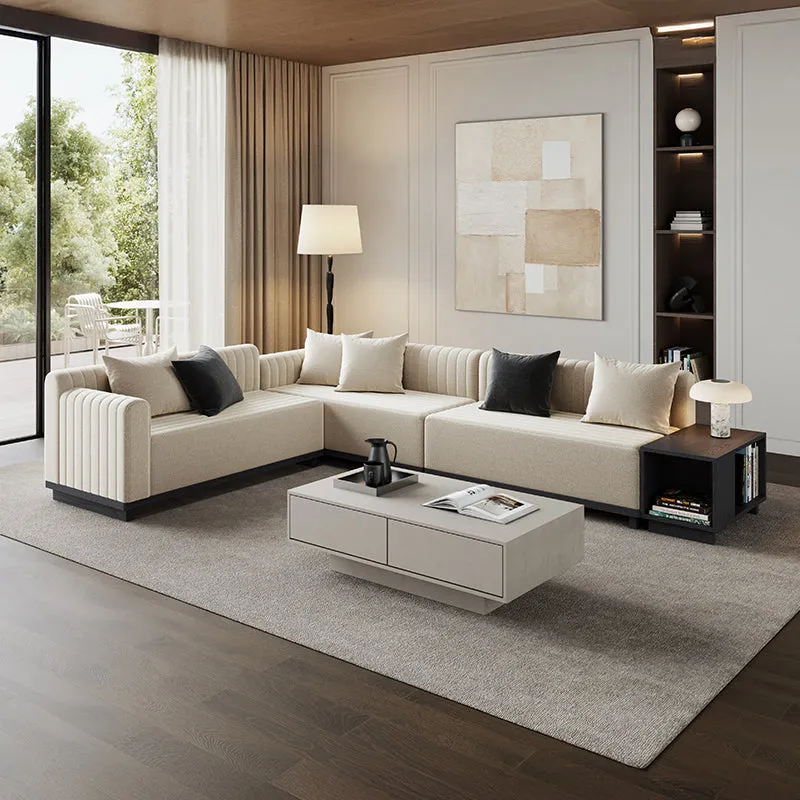 Thomas L-Shaped Sectional Sofa with Storage - Light Brown, Velvet