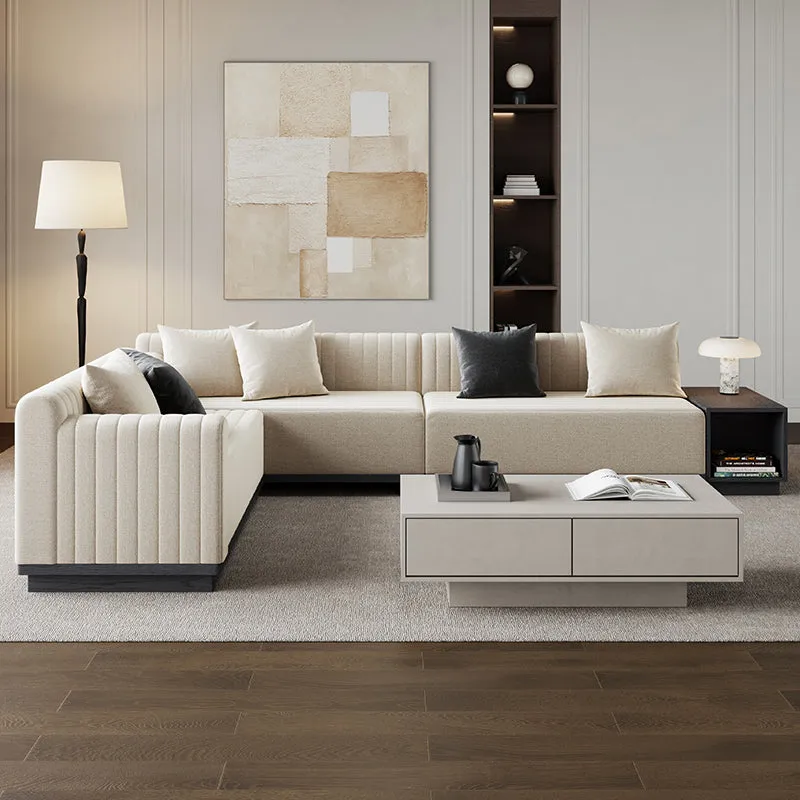 Thomas L-Shaped Sectional Sofa with Storage - Light Brown, Velvet image