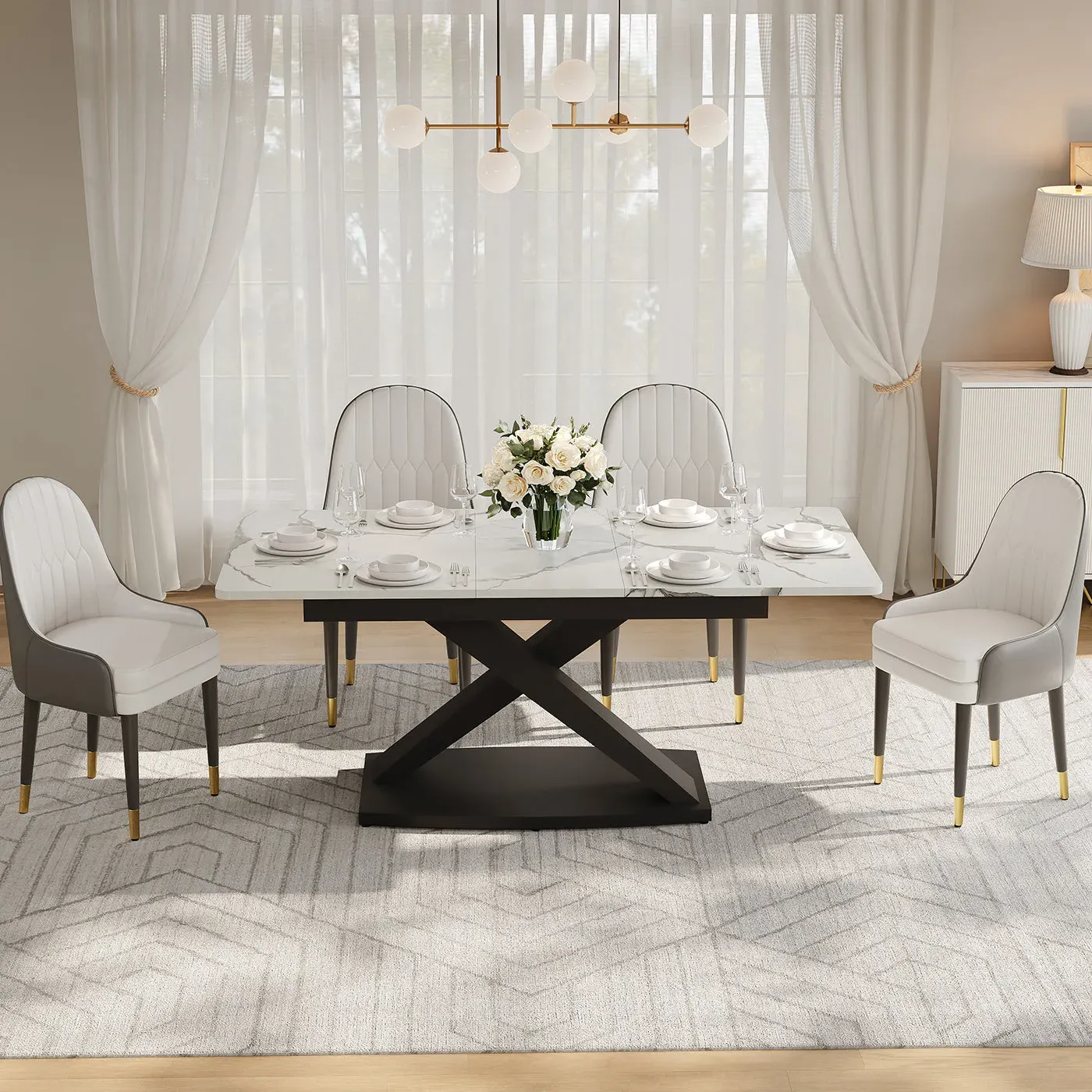 Thomas Rectangular Extendable Dining Table Set with 4 Chairs - White