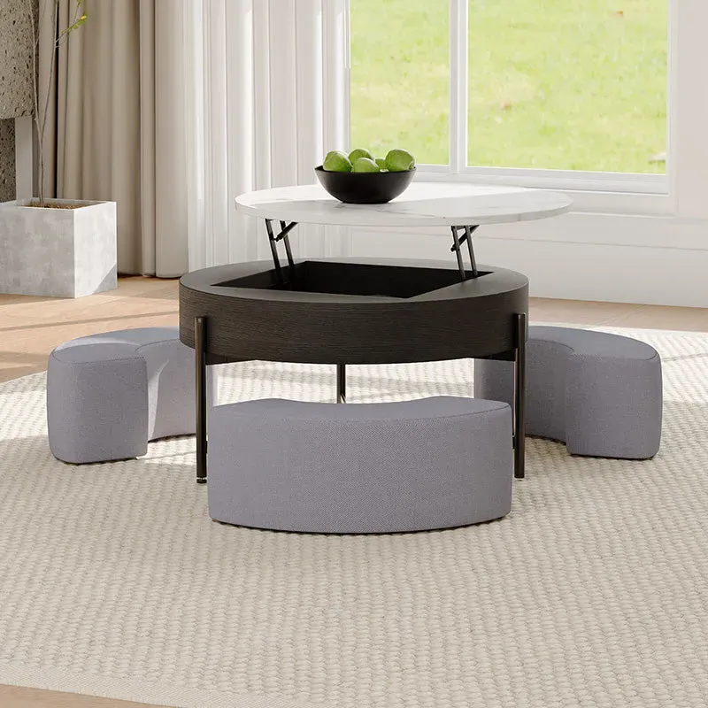 Thomas Round Lift-Top Coffee Table with Storage and Ottoman