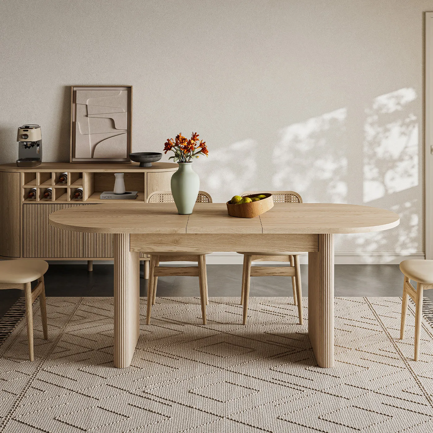 Todd Japandi 4-6 Seater Extendable Oval Dining Table - Wood