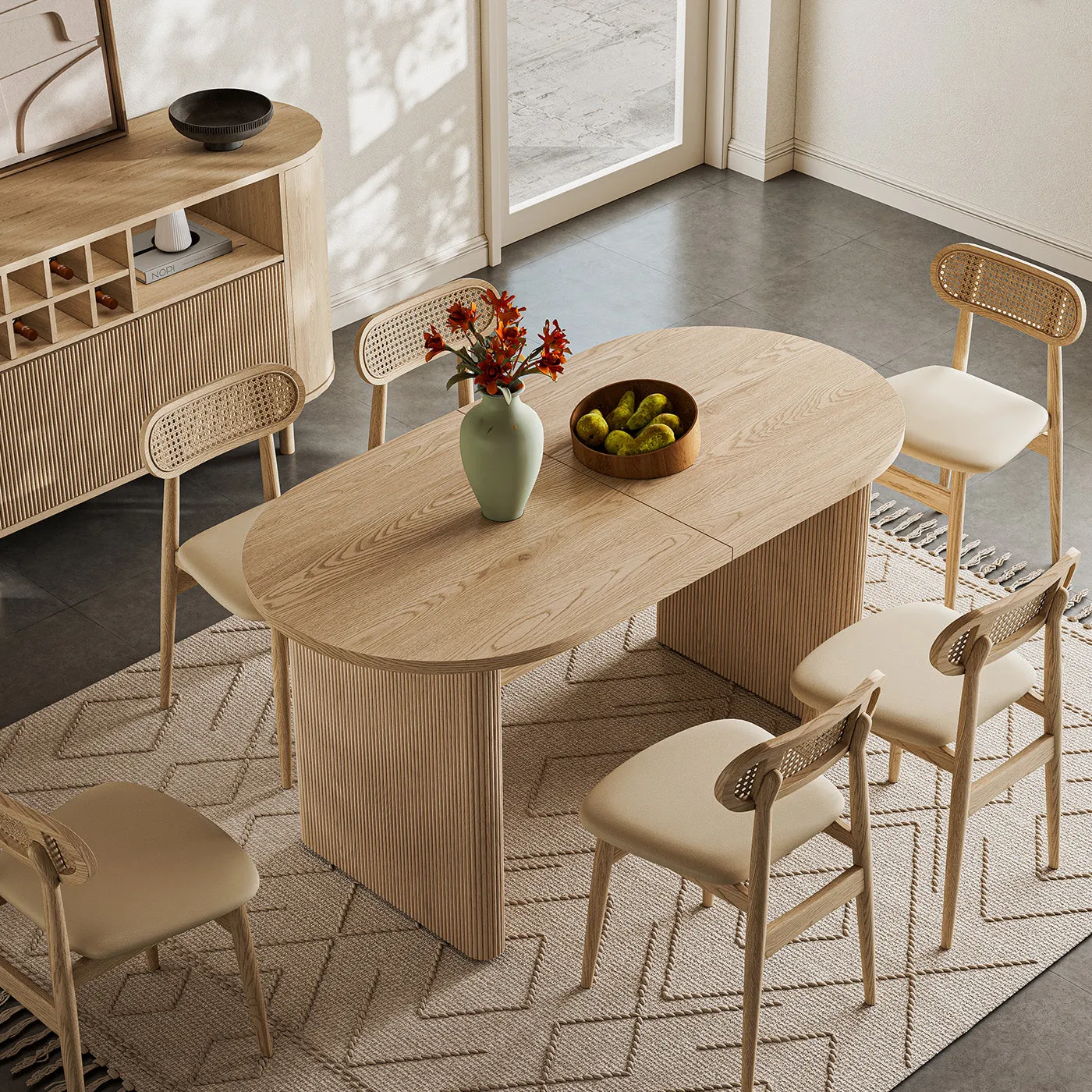 Todd Japandi 4-6 Seater Extendable Oval Dining Table - Wood