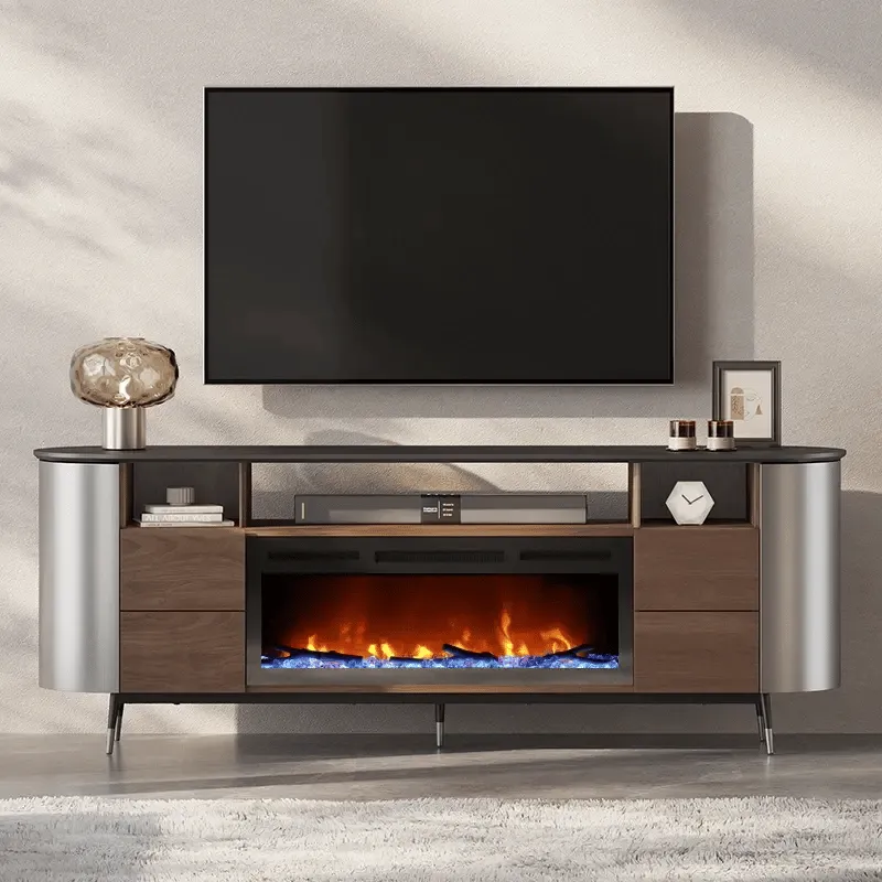 UCapsule 76.8" TV Stand with Electric Fireplace and Drawers