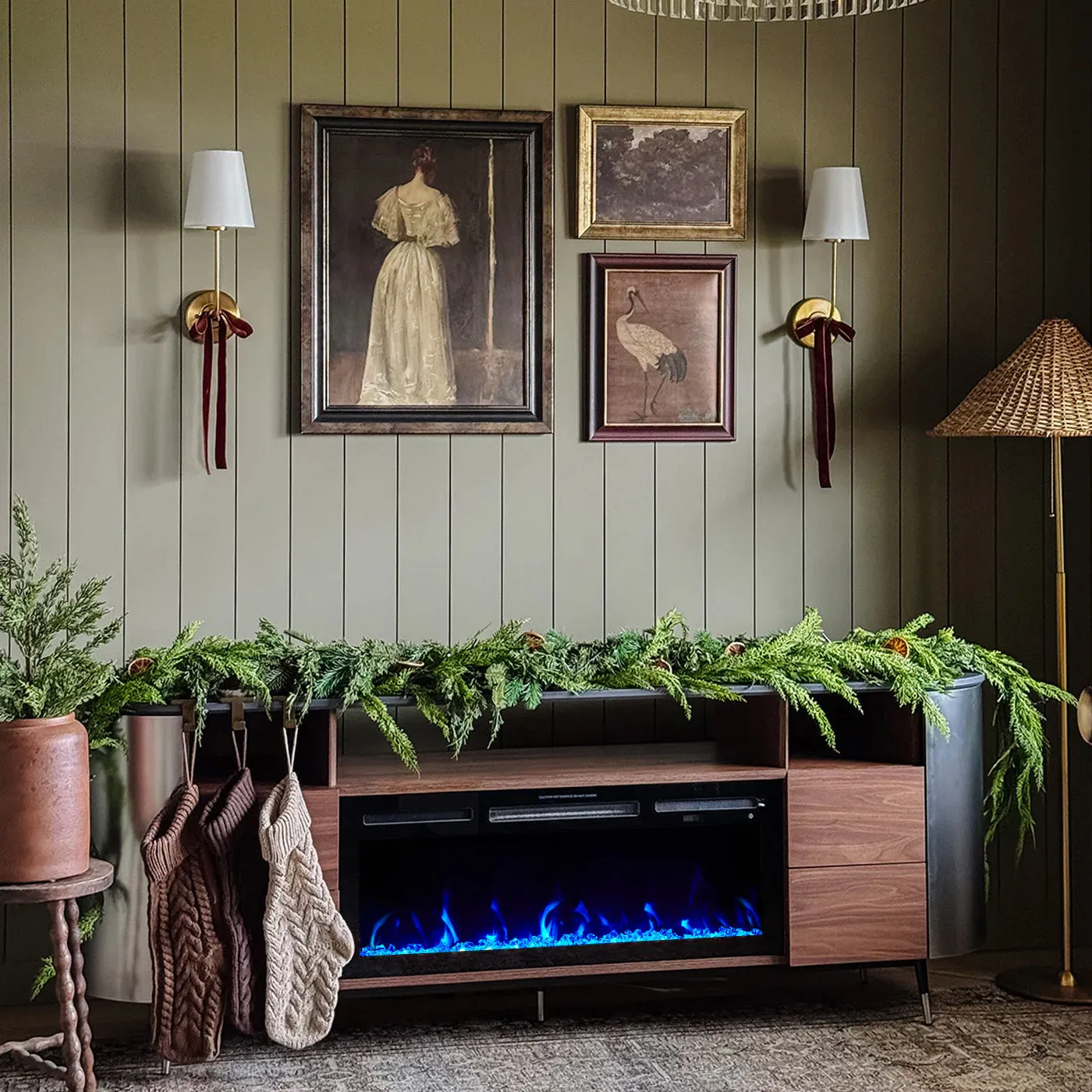 UCapsule 76.8" TV Stand with Electric Fireplace and Drawers