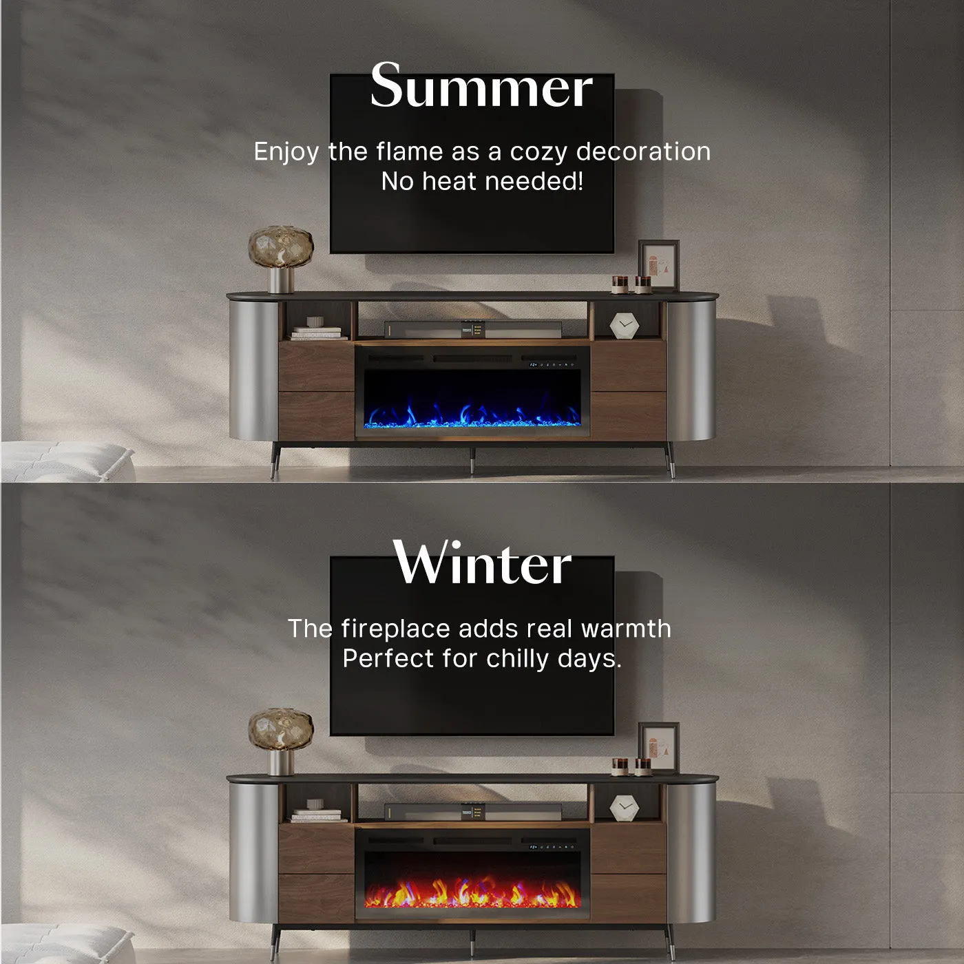 UCapsule 76.8" TV Stand with Electric Fireplace and Drawers