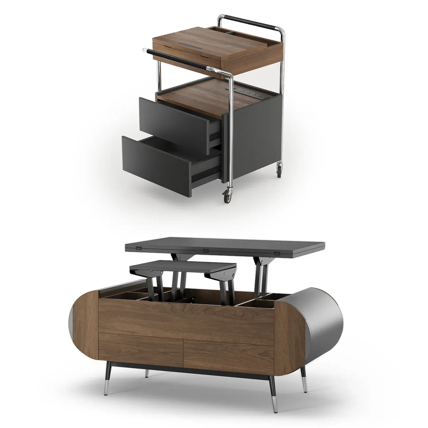 UCapsule Lift-Top Coffee Table Set with Storage - Walnut