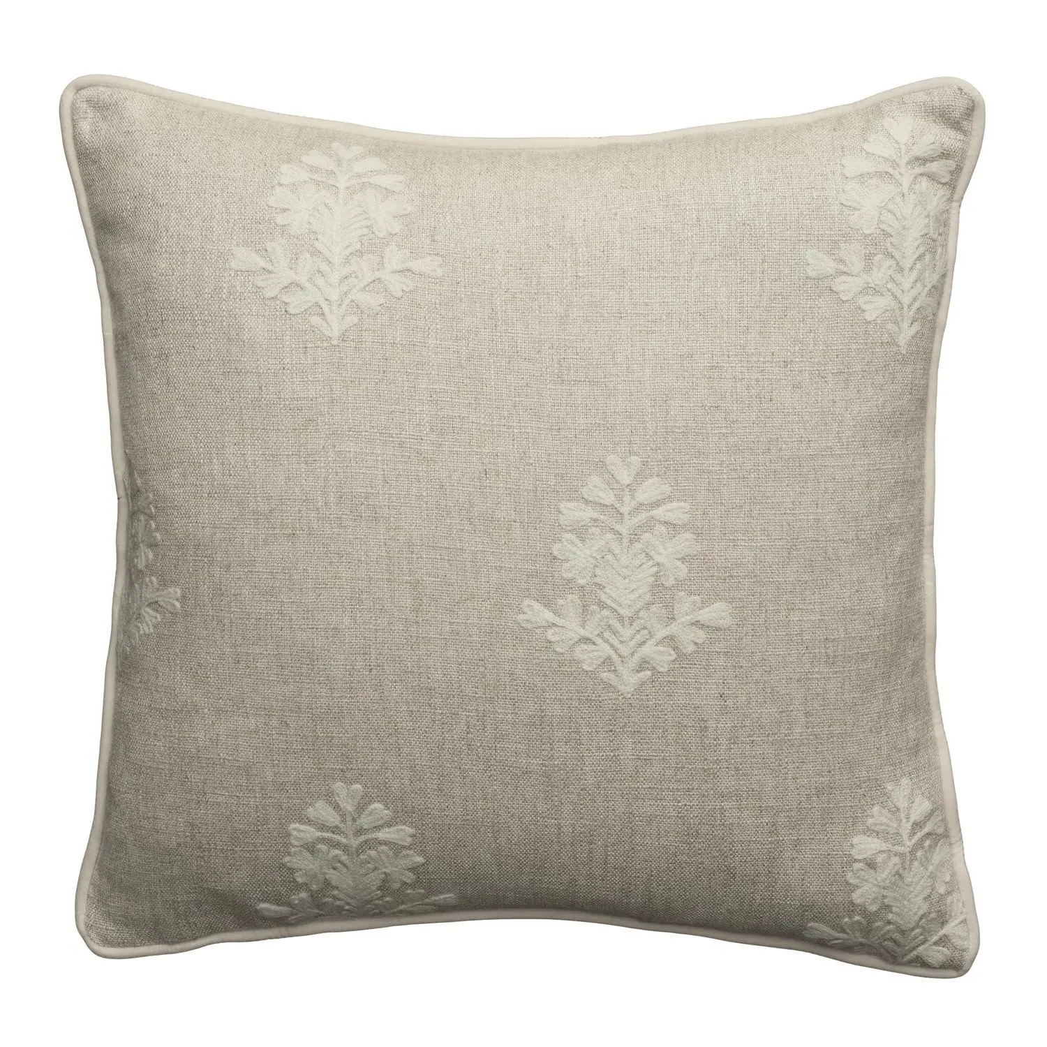Embroidered Cushion with Feather Fill - Ivory, Linen product