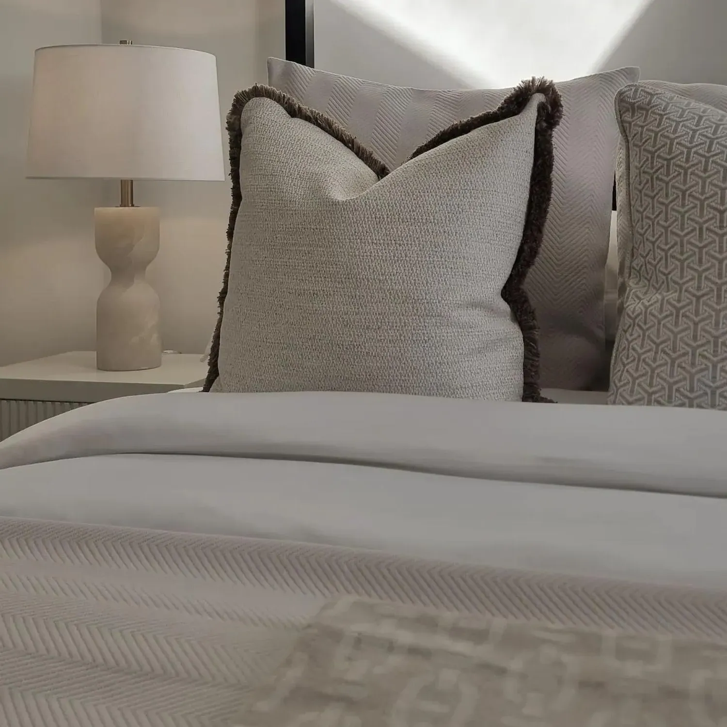Square Cushion with Trim - Brown, Linen alternate view