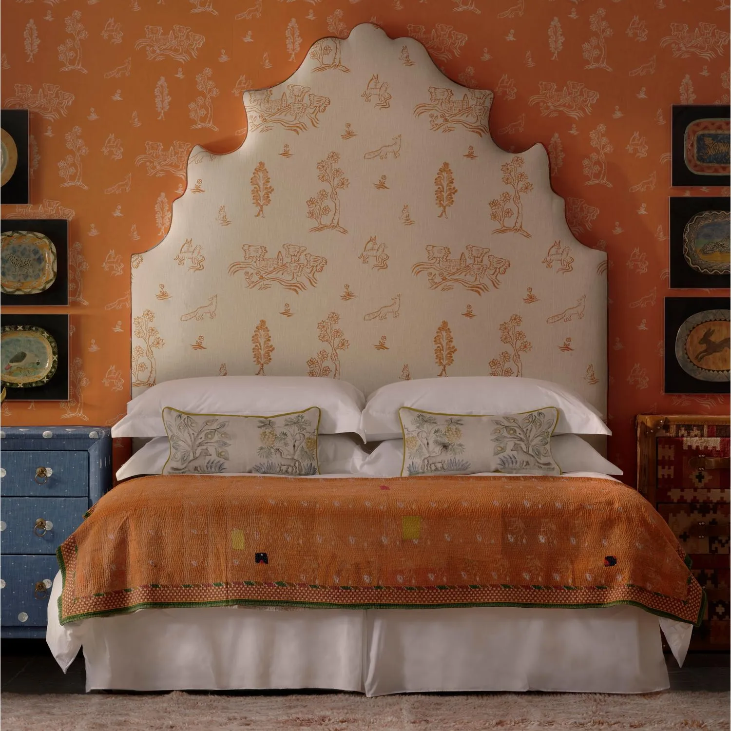 5ft Lucifer Headboard with Flame Silhouette - Upholstered product