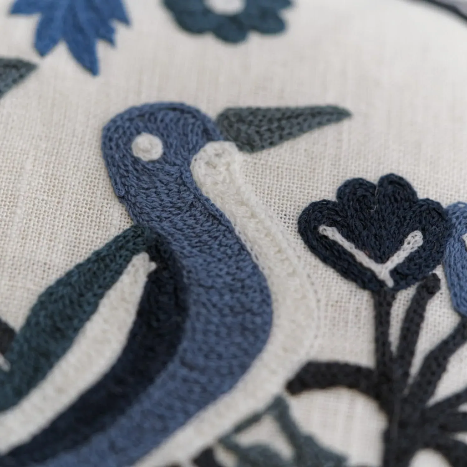 Birdsong Delphinium Cushion - Linen Blend, Embroidered alternate view