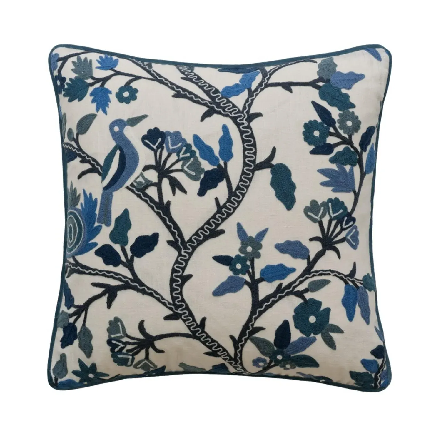 Birdsong Delphinium Cushion - Linen Blend, Embroidered product