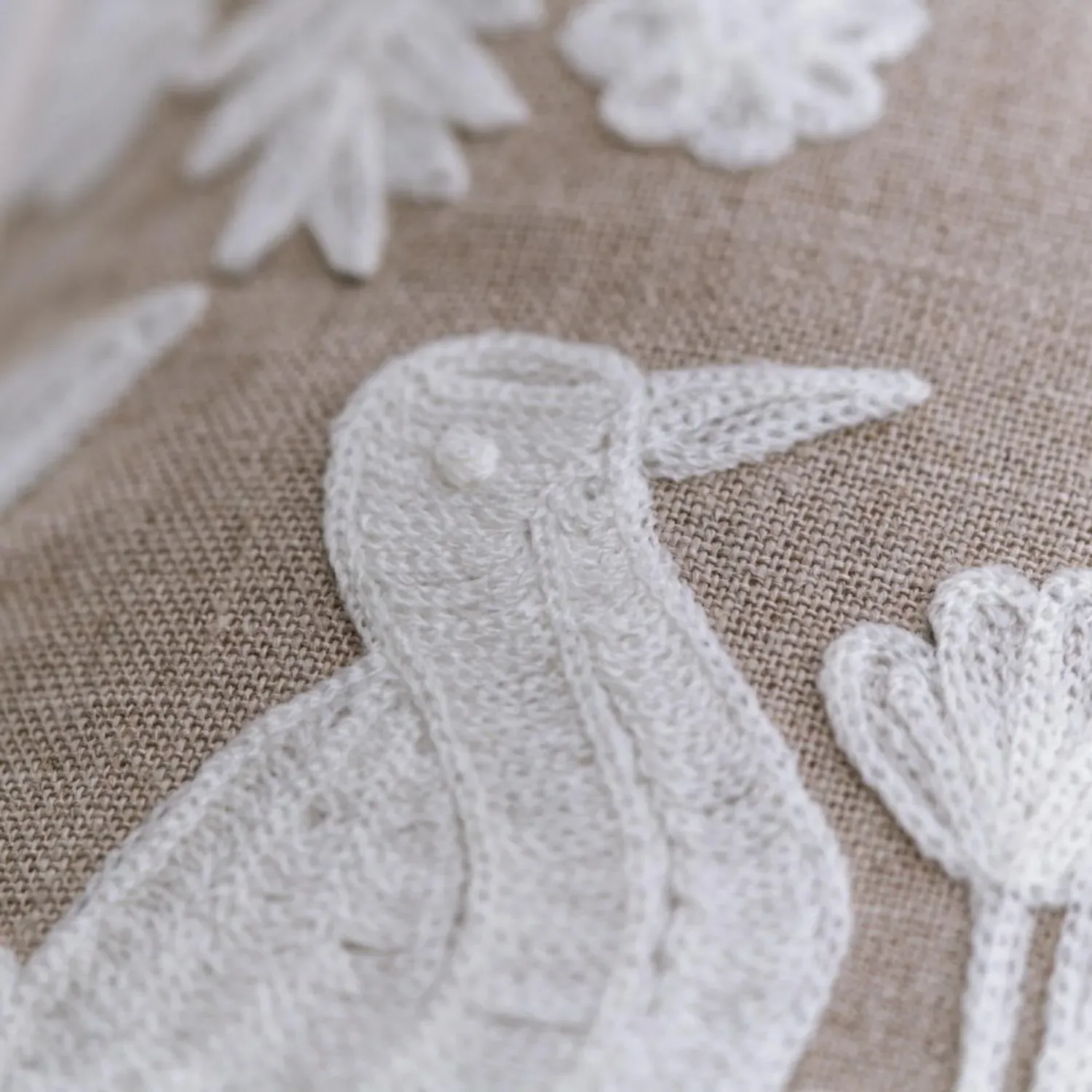 Birdsong Embroidered Floral Cushion - Ivory, Linen Blend alternate view