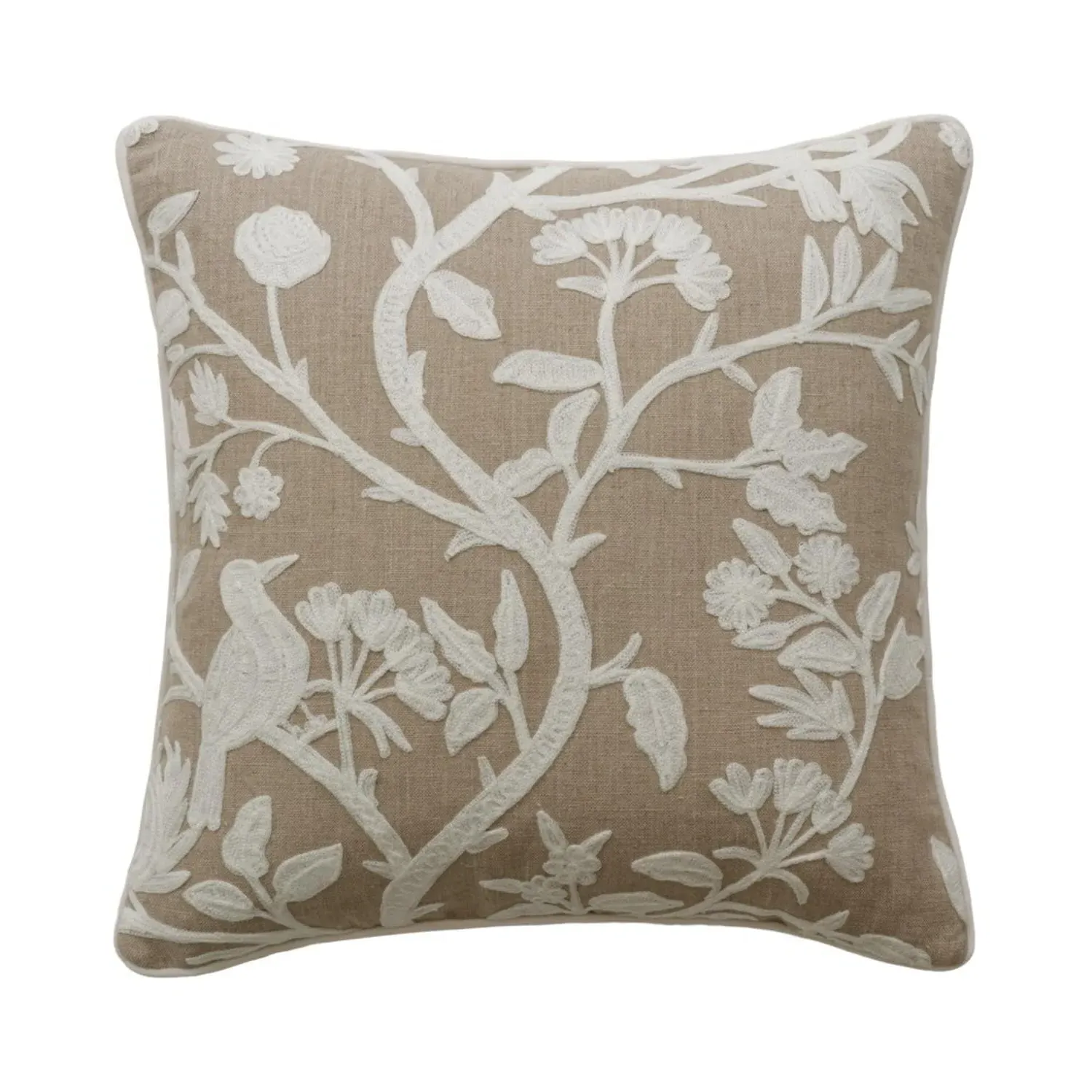 Birdsong Embroidered Floral Cushion - Ivory, Linen Blend product