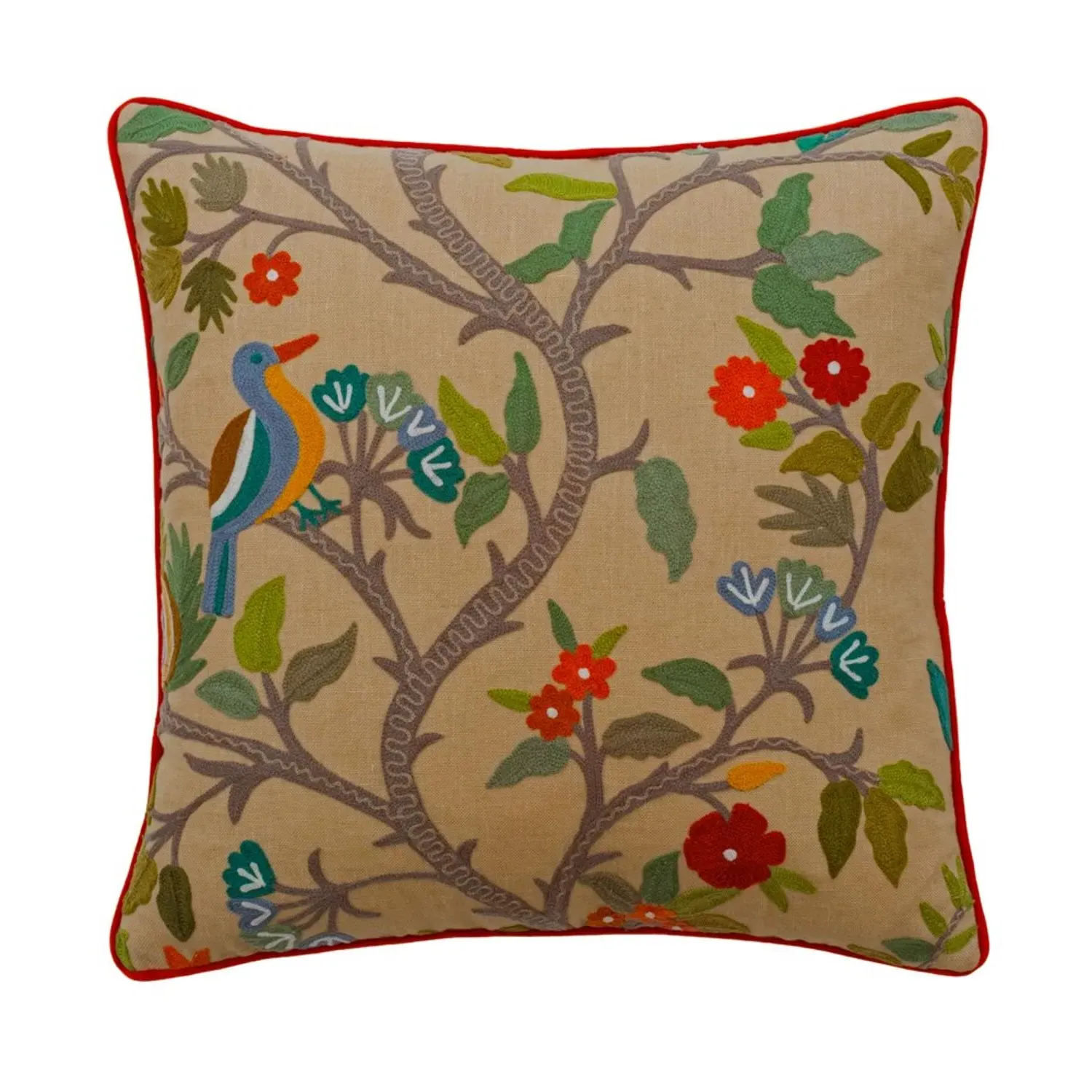Birdsong Embroidered Floral Cushion - Multi, Linen Blend product