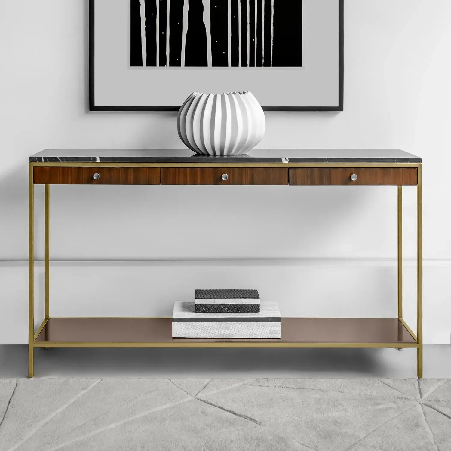 Chester Console Table - Brass, Walnut Veneer alternate view