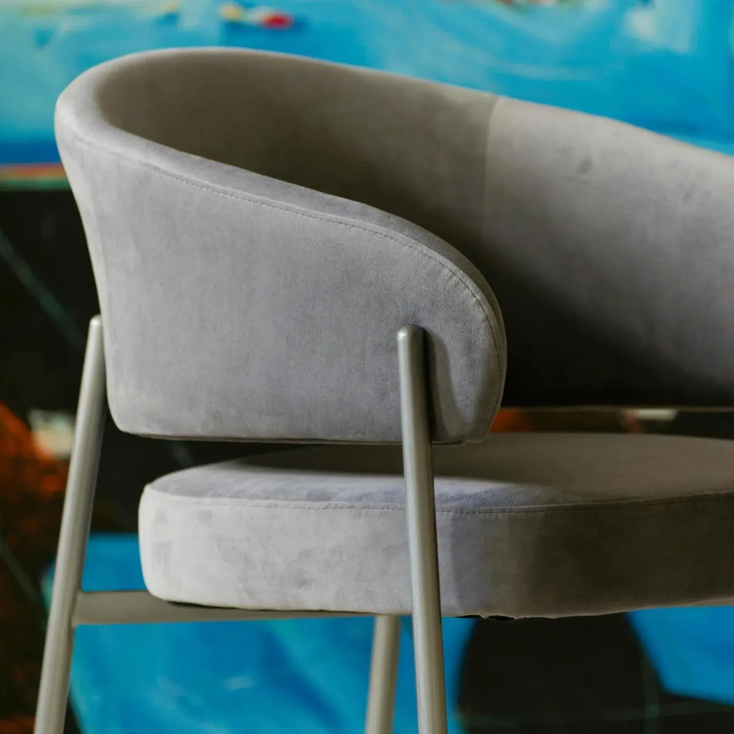Dining Chair with Curved Back - Grey, Velvet alternate view