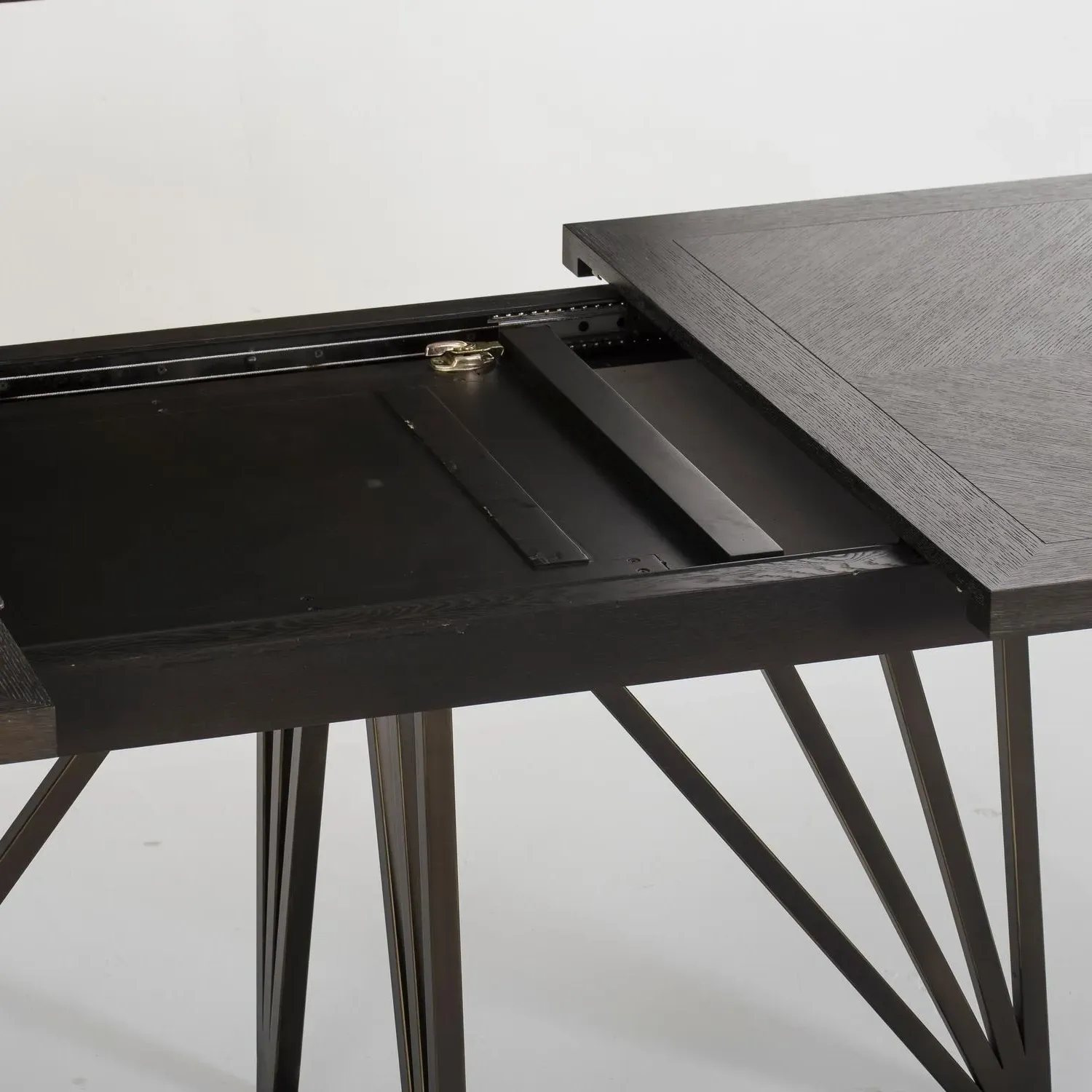 Extending Dining Table - Dark Wood, Bronze Base alternate view