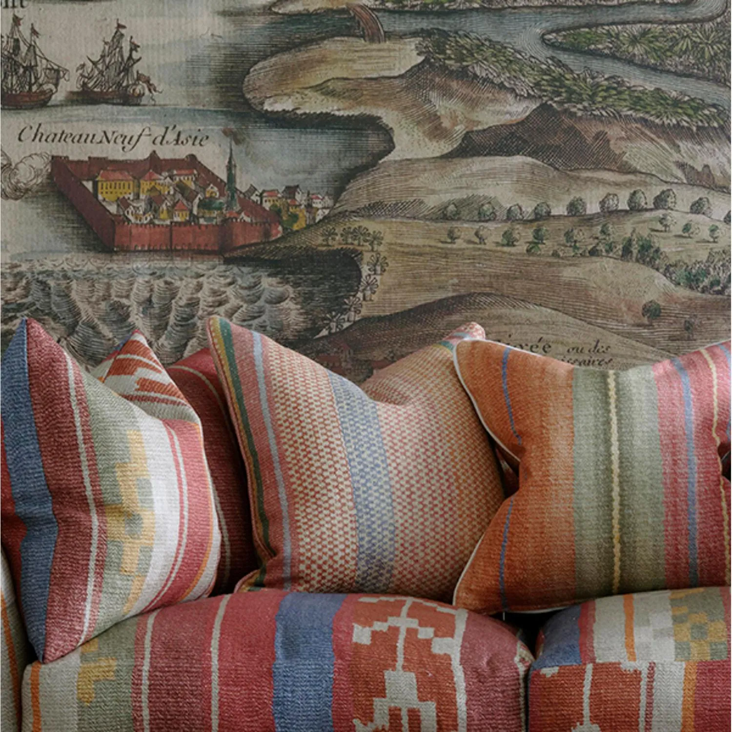 Feather Cushion Geometric Print - Multi, Linen alternate view