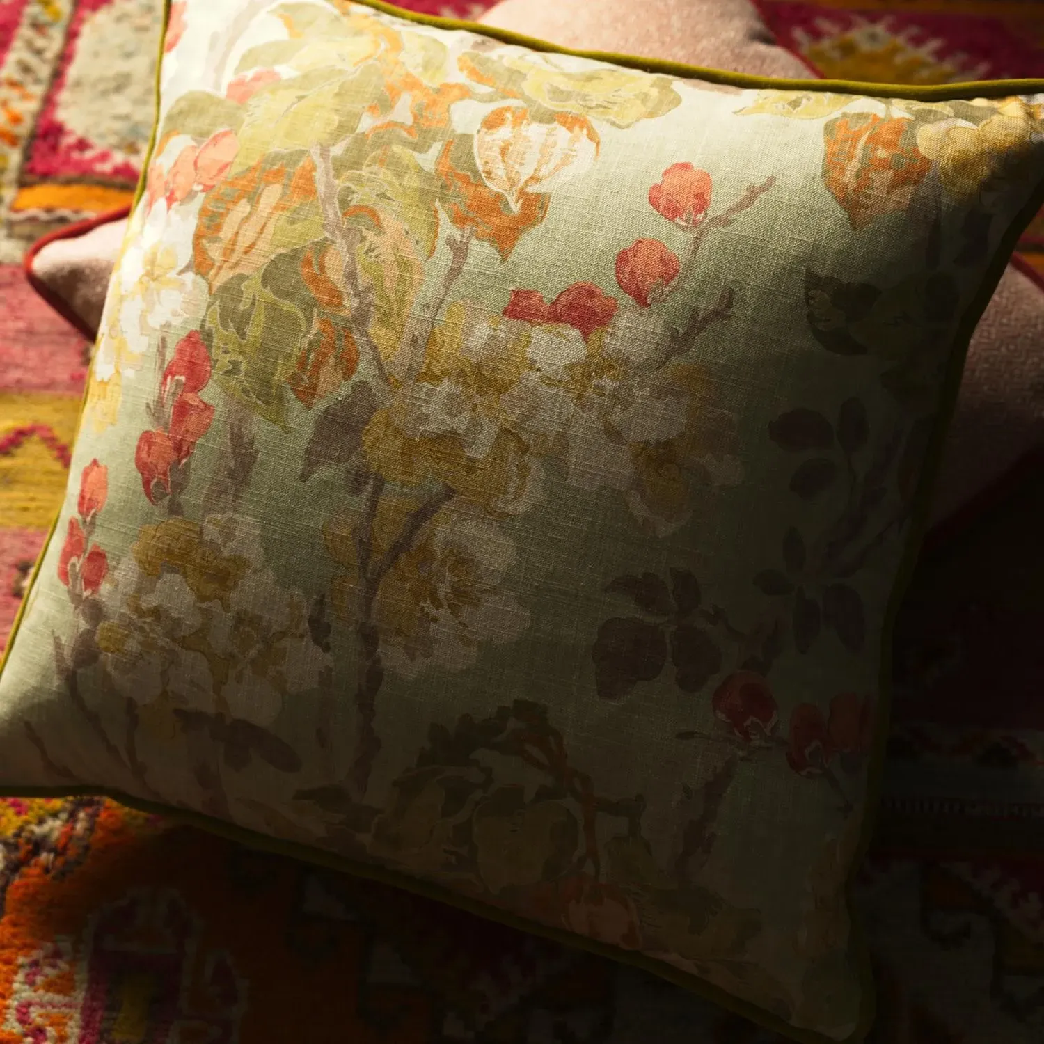 Floral Cushion with Feather Fill - Sage, Cotton alternate view