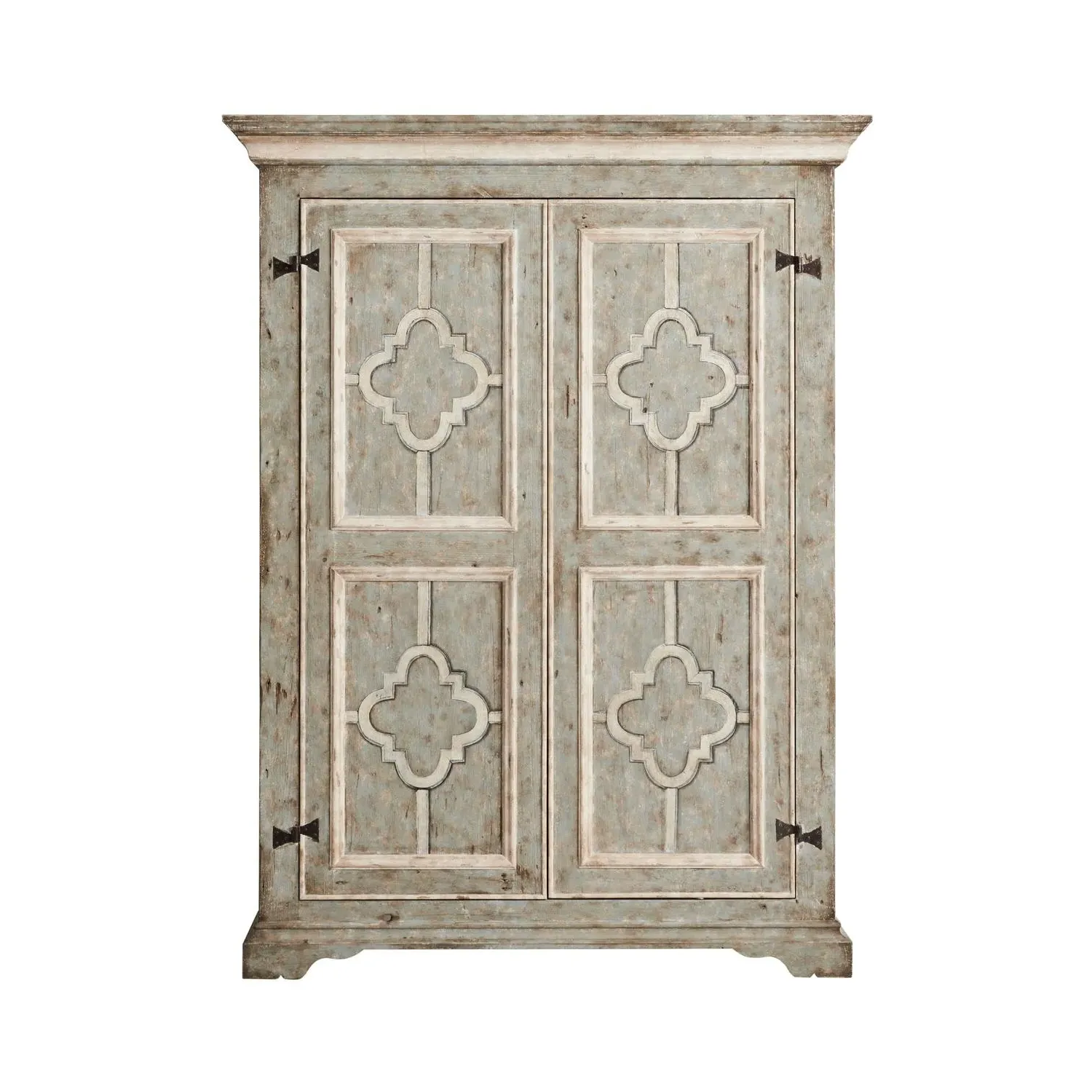 French-Style Armoire with Quatrefoil Detail - Grey, Wood product