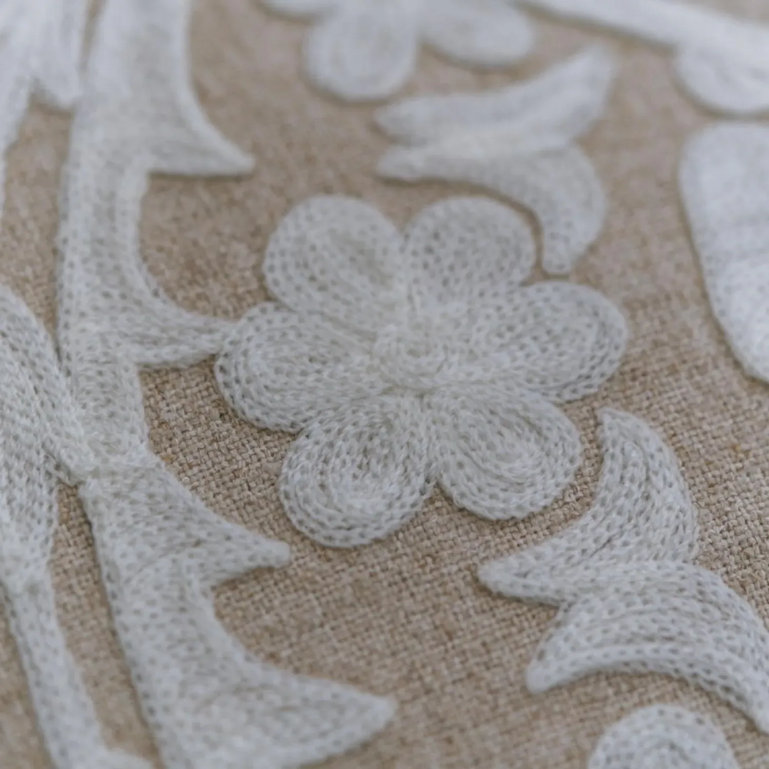 Glasshouse Floral Embroidered Cushion - Ivory, Cotton & Linen Blend alternate view