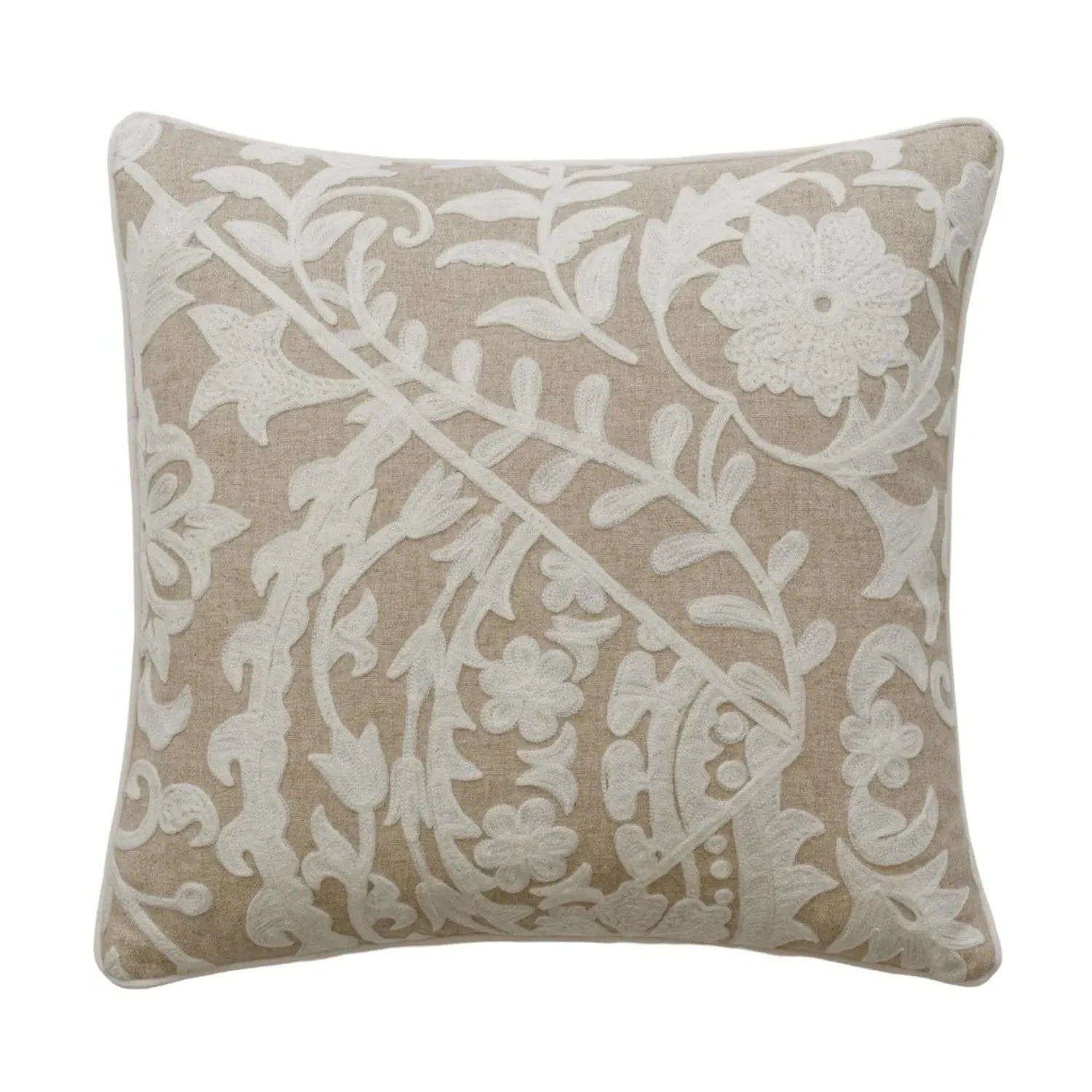 Glasshouse Floral Embroidered Cushion - Ivory, Cotton & Linen Blend product