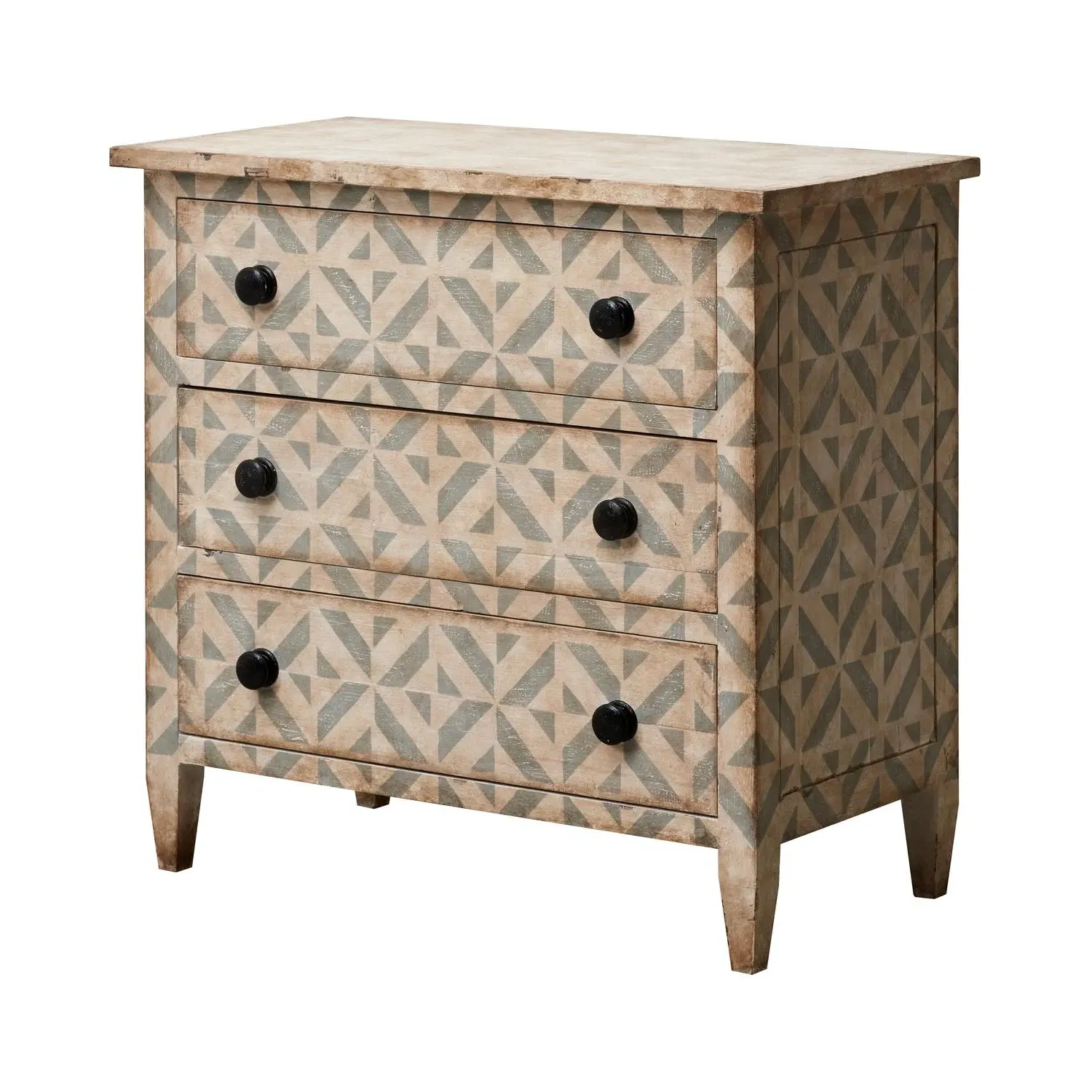 Hand-Painted Chest with Geometric Finish - Clay, Reclaimed Wood product