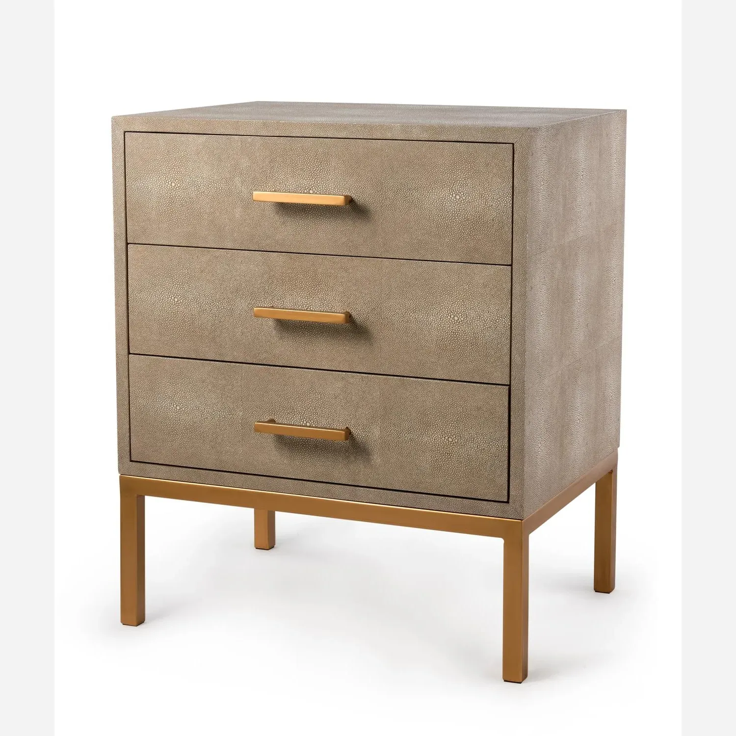 Jasper Bedside Table with Gold Handles - Cream, Faux Shagreen product