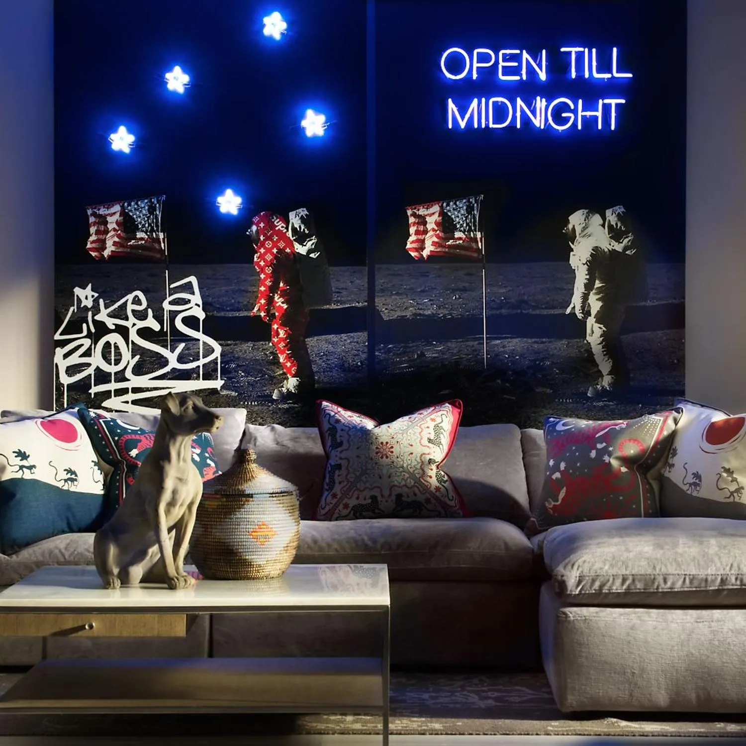 Moon Landing Neon Artwork - Blue, Aluminium alternate view