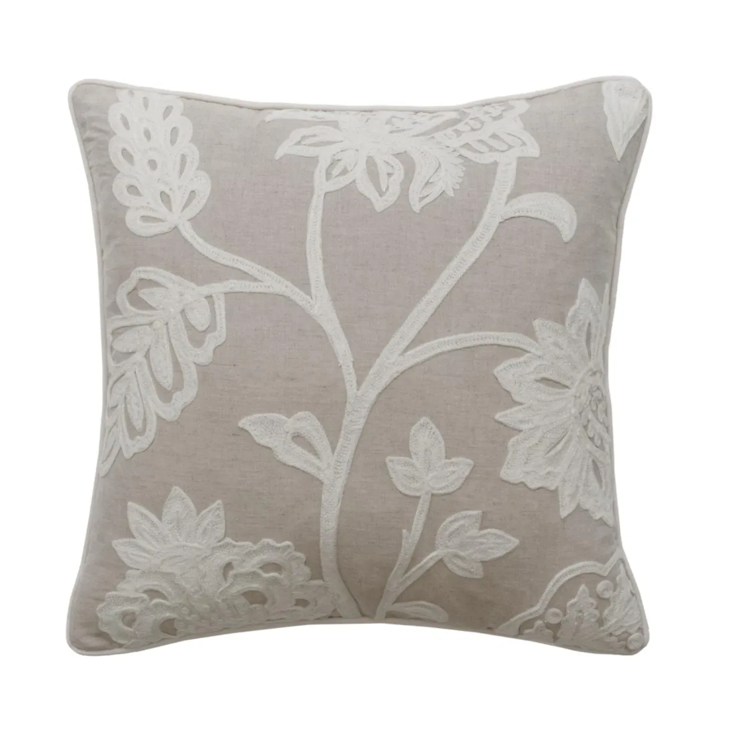 Pomegranate Embroidered Floral Cushion - Ivory, Cotton & Linen Blend product