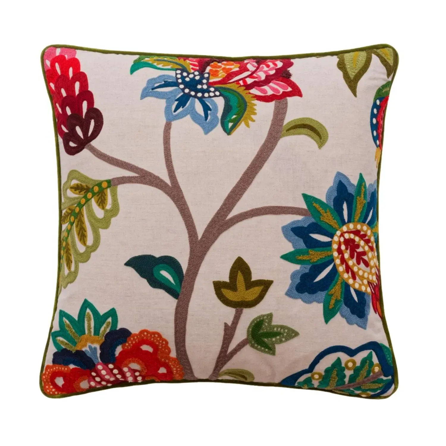 Pomegranate Embroidered Floral Cushion - Multi, Cotton & Linen Blend product