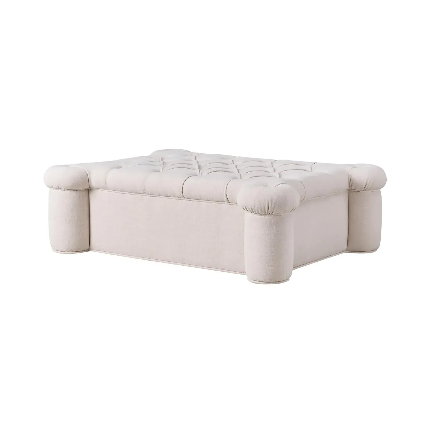 Quatrefoil Ottoman Stool - Light Neutral, Linen product