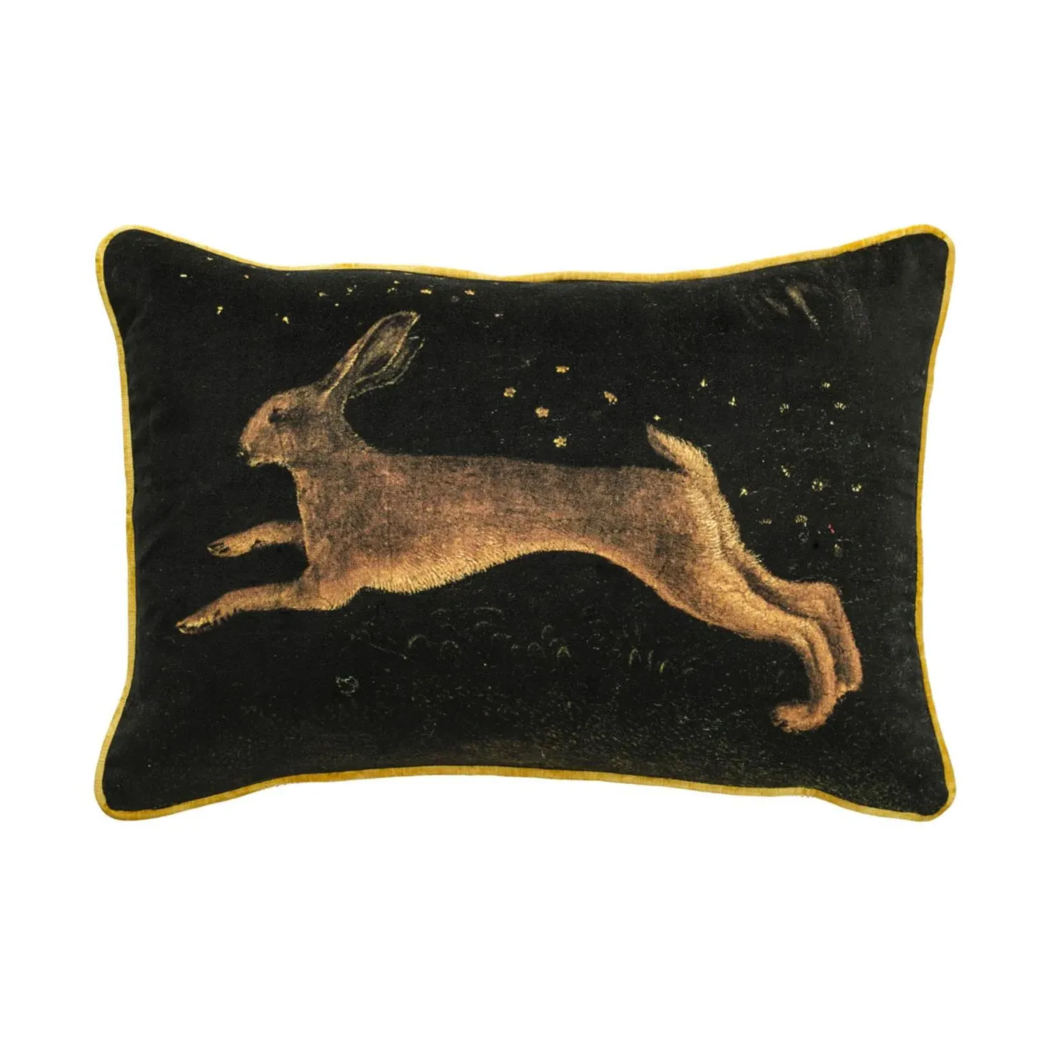 Pisanello Hare Rectangular Cushion with Feather Fill - Black/Brown/Gold, Velvet product