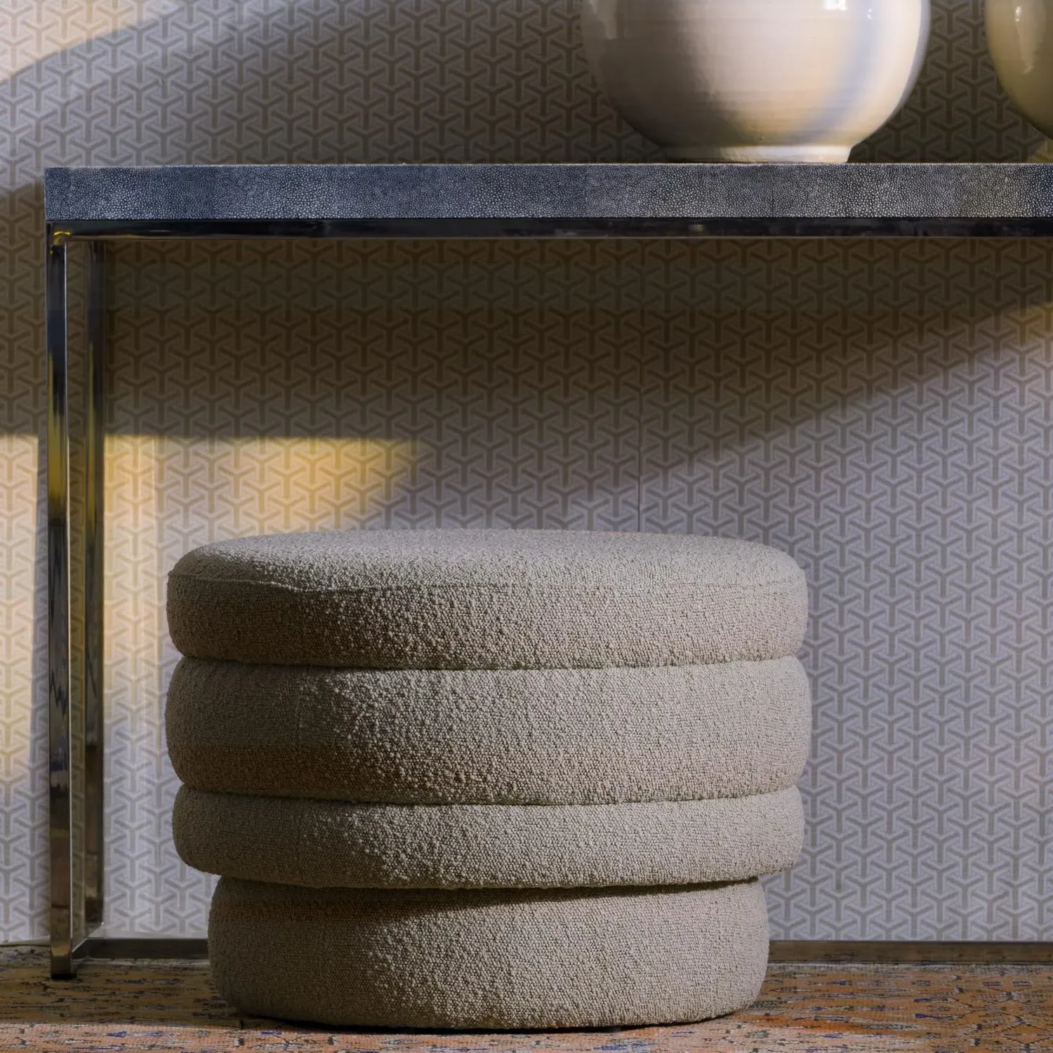 Round Ottoman Stool - Dark Neutral, Boucle alternate view