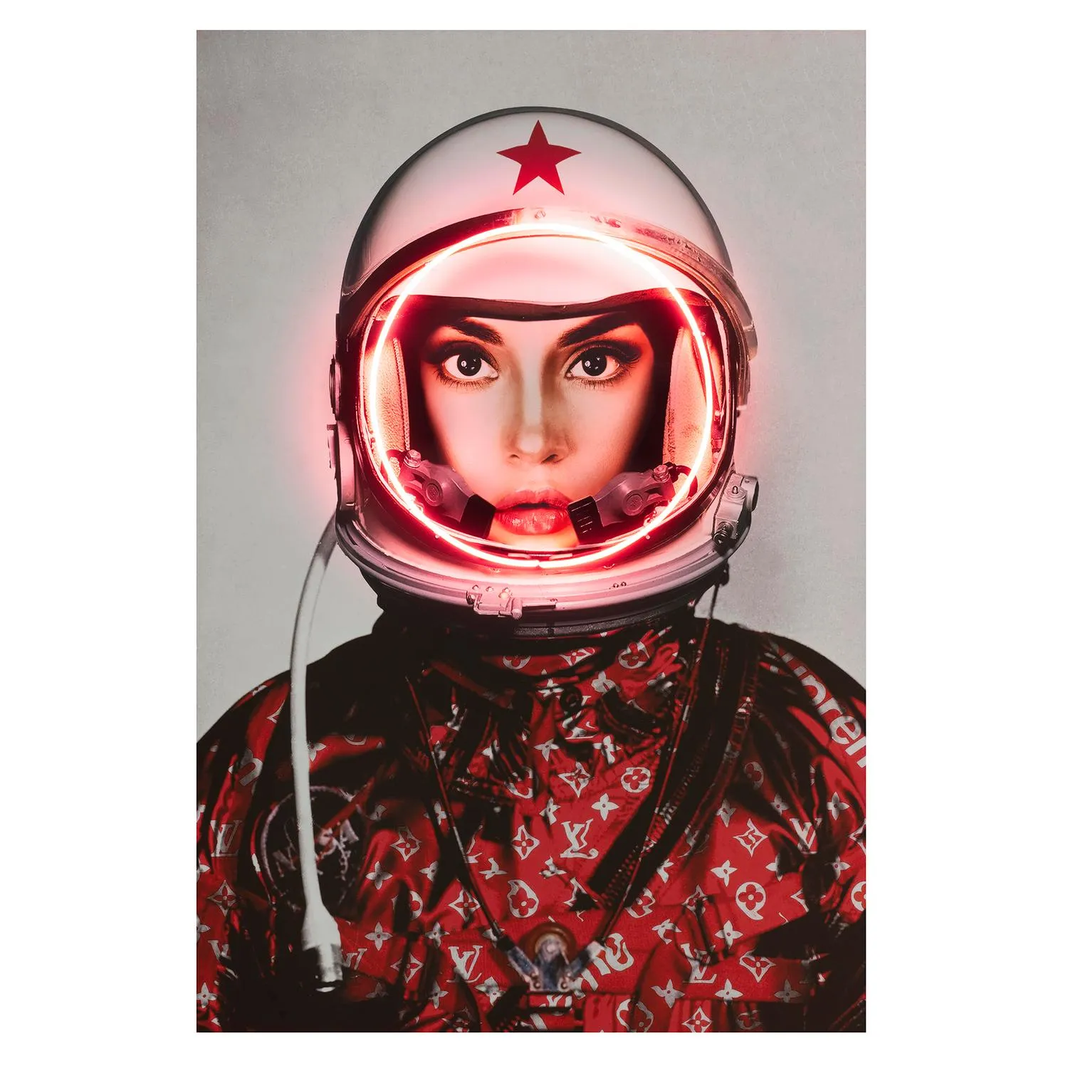 Space Girl Neon Artwork - Red, Aluminium product