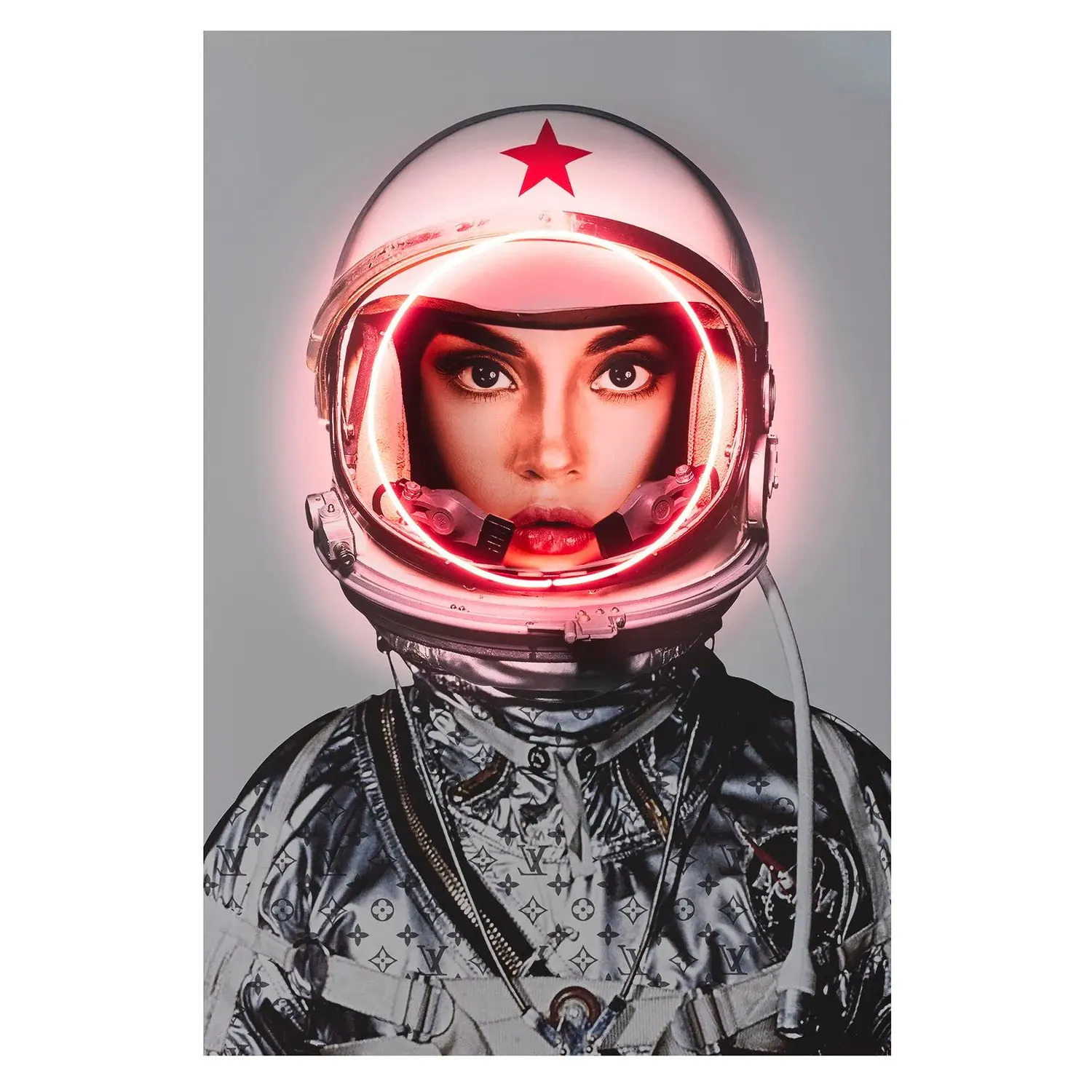 Space Girl Neon Artwork - Silver, Aluminium product