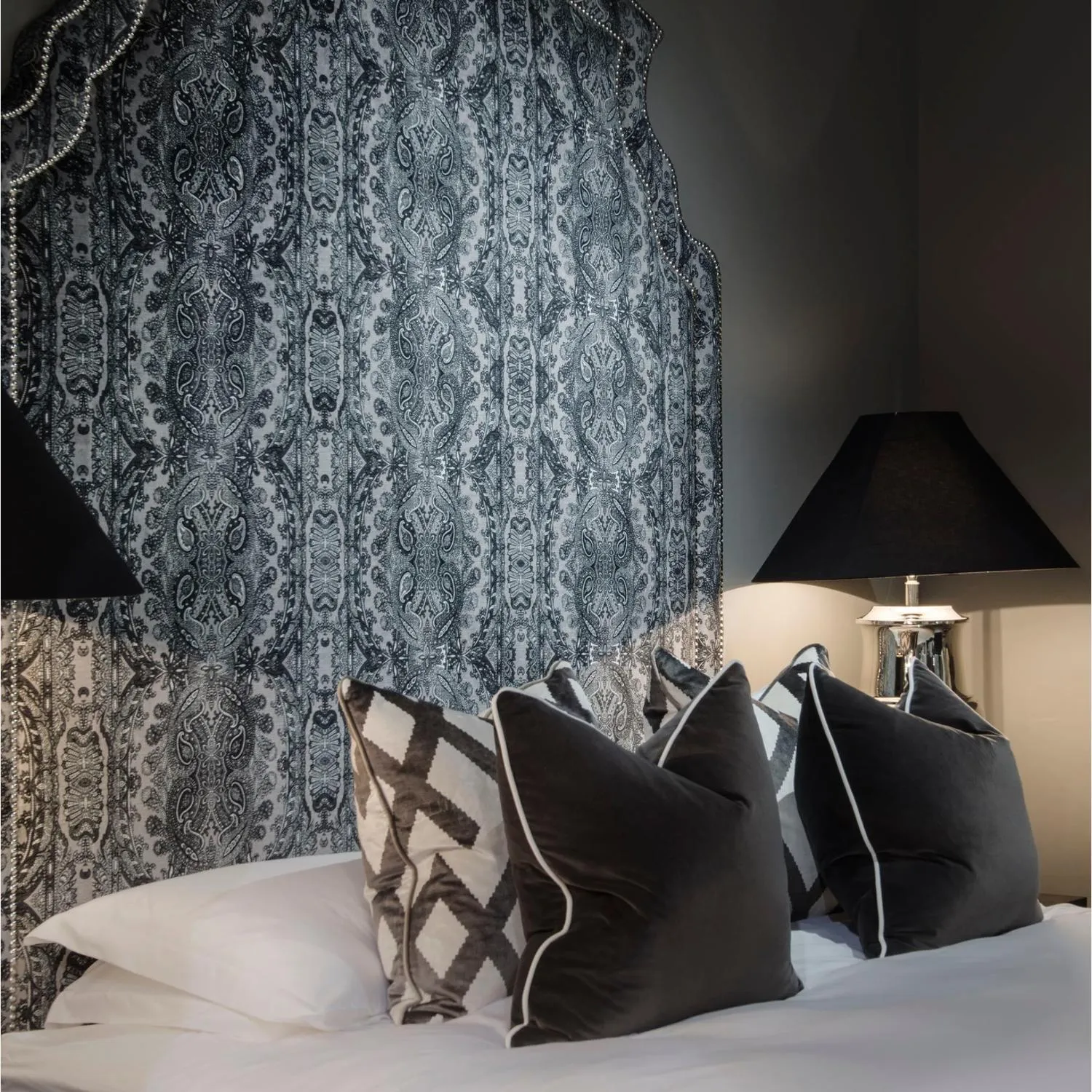 Square Cushion with Feather Fill - Grey, Velvet alternate view