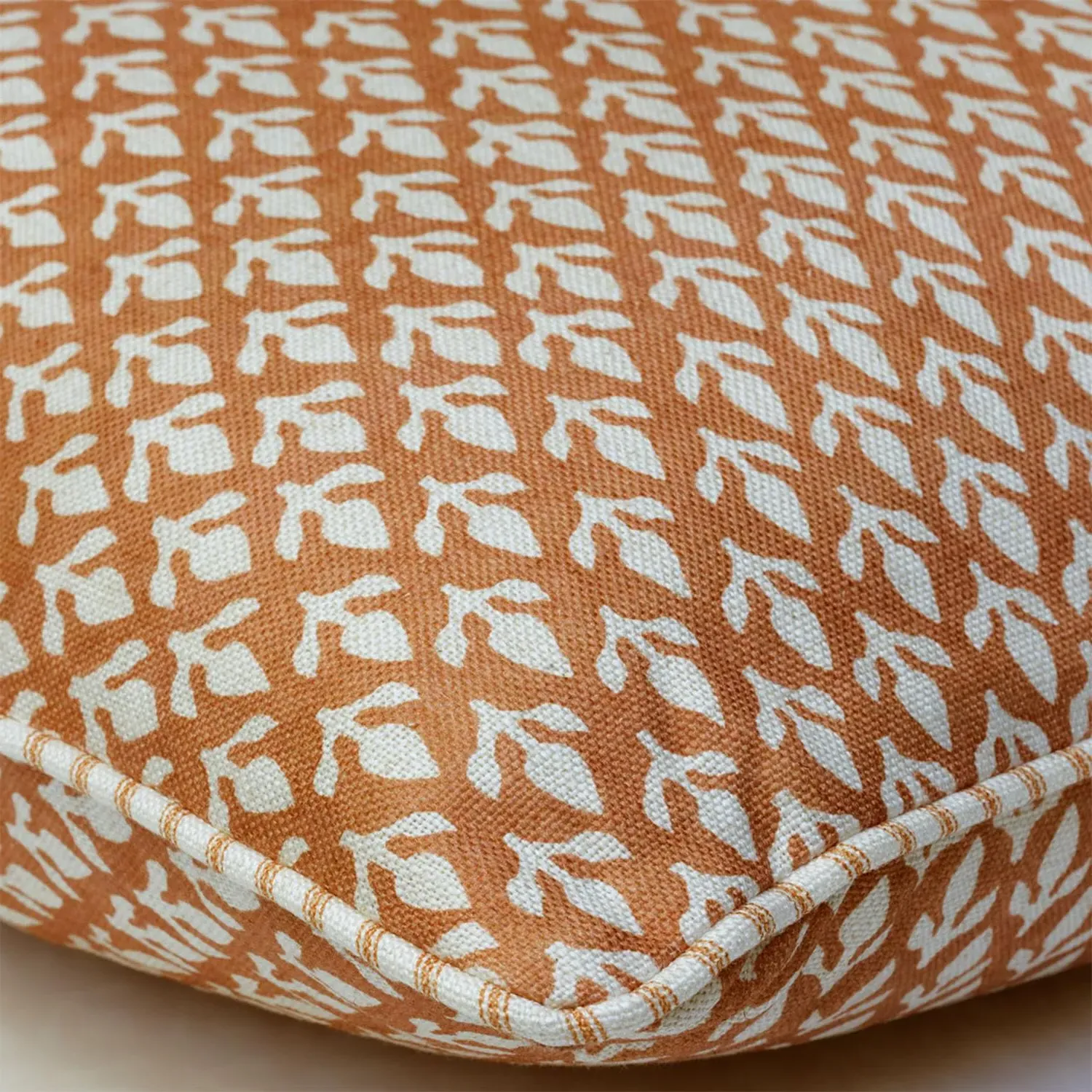 Square Cushion with Floral Print - Orange, Linen alternate view