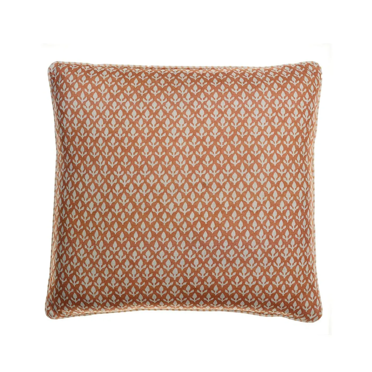 Square Cushion with Floral Print - Orange, Linen product