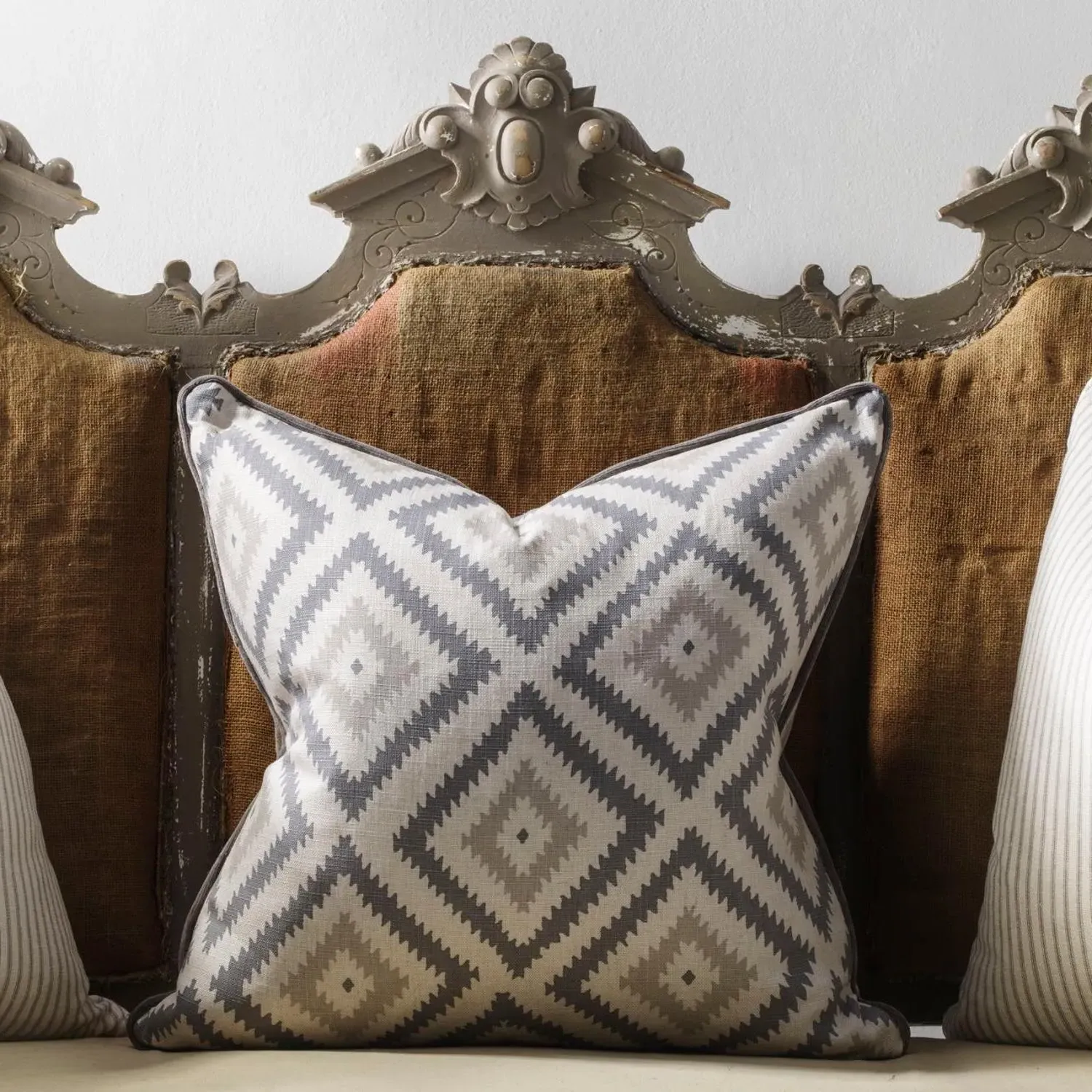 Glacier Storm Square Cushion with Contrast Piping - Grey, Velvet alternate view