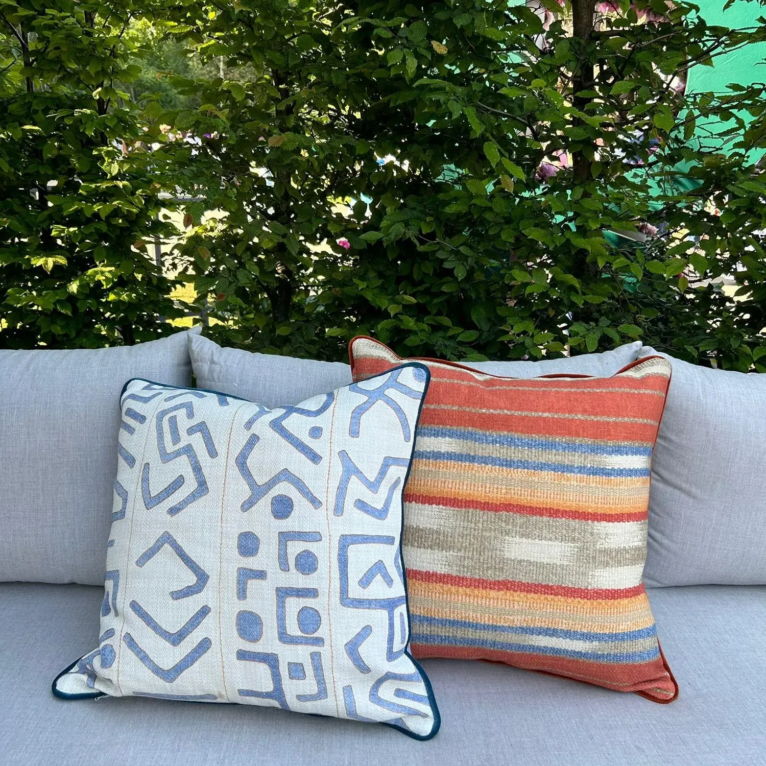 Square Outdoor Cushion Geometric - Denim, Hollowfibre alternate view