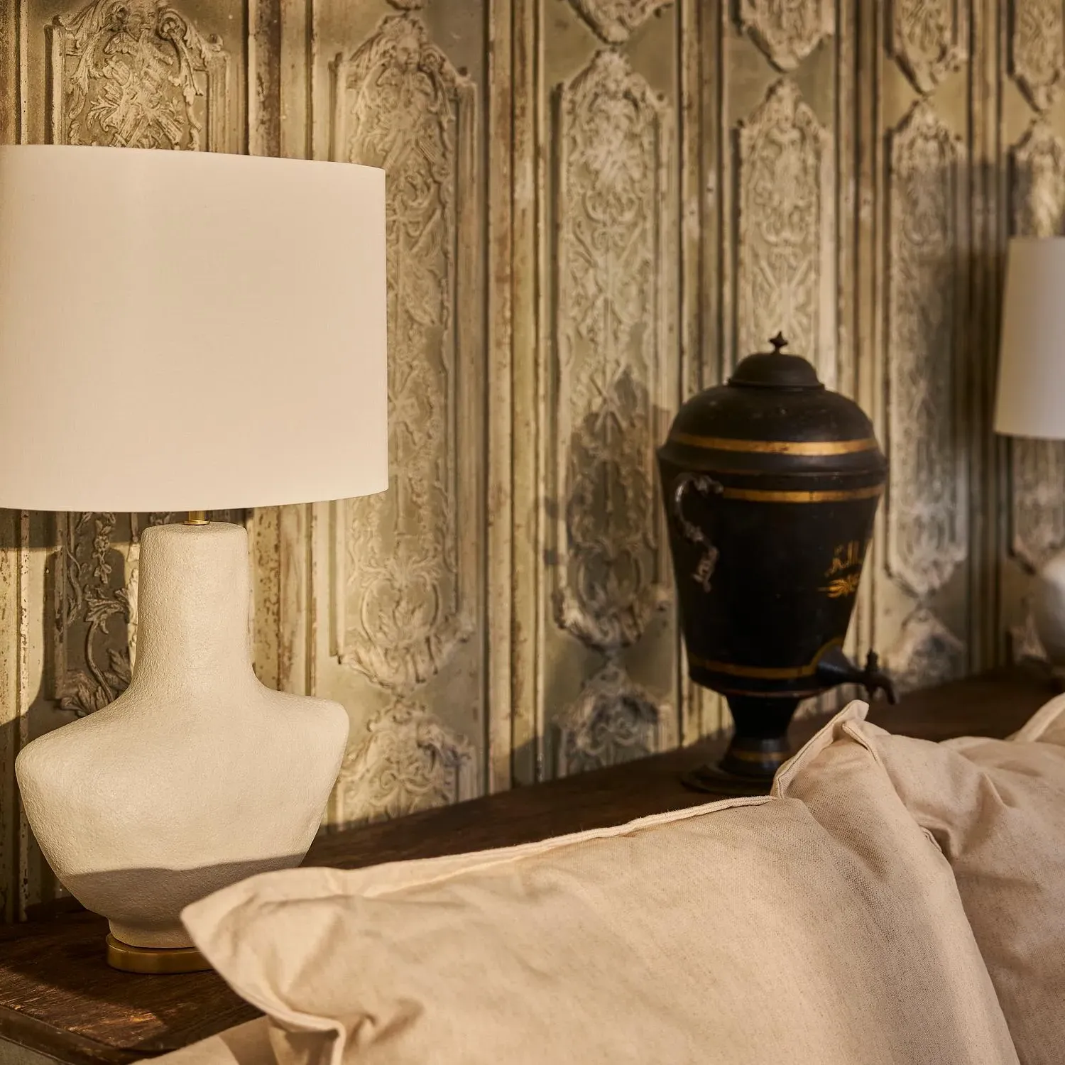 Table Lamp with Linen Shade - White, Ceramic alternate view