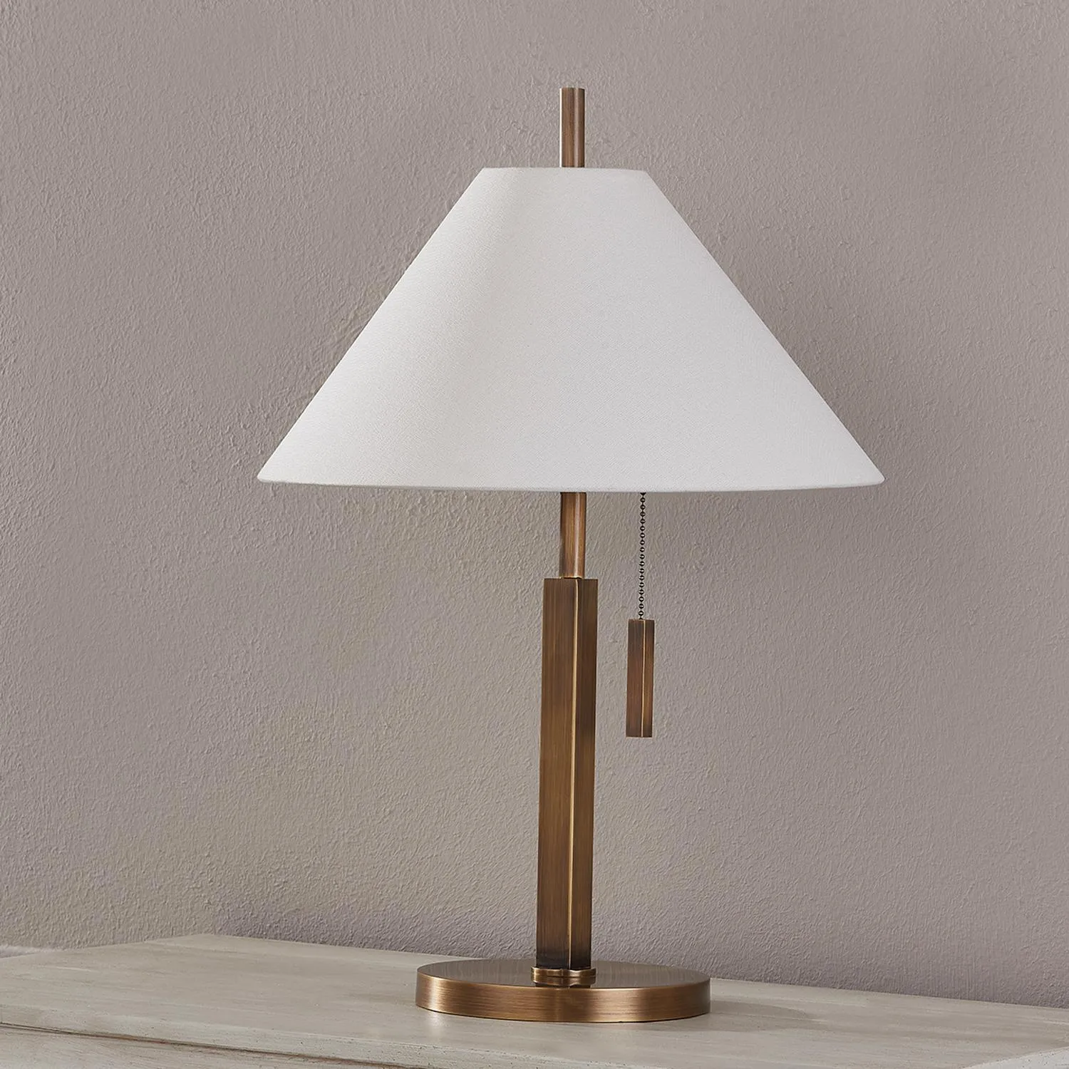 Clic Table Lamp with Pull Chain - Brass, Linen alternate view
