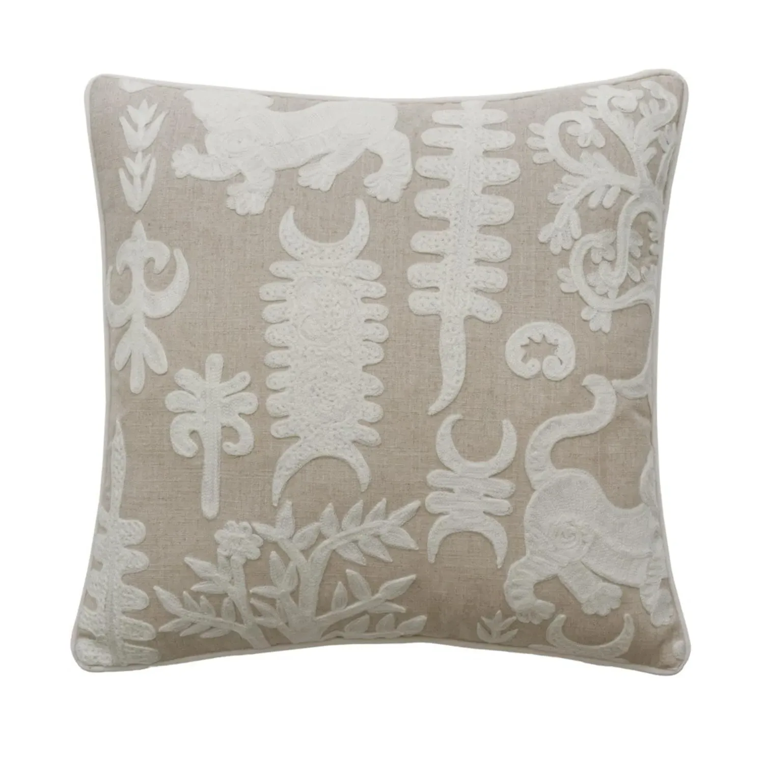 Tiger Tree Embroidered Cushion - Ivory, Linen Blend product