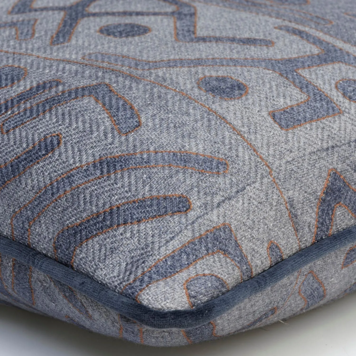 Square Cushion with Geometric Pattern - Denim, Linen alternate view