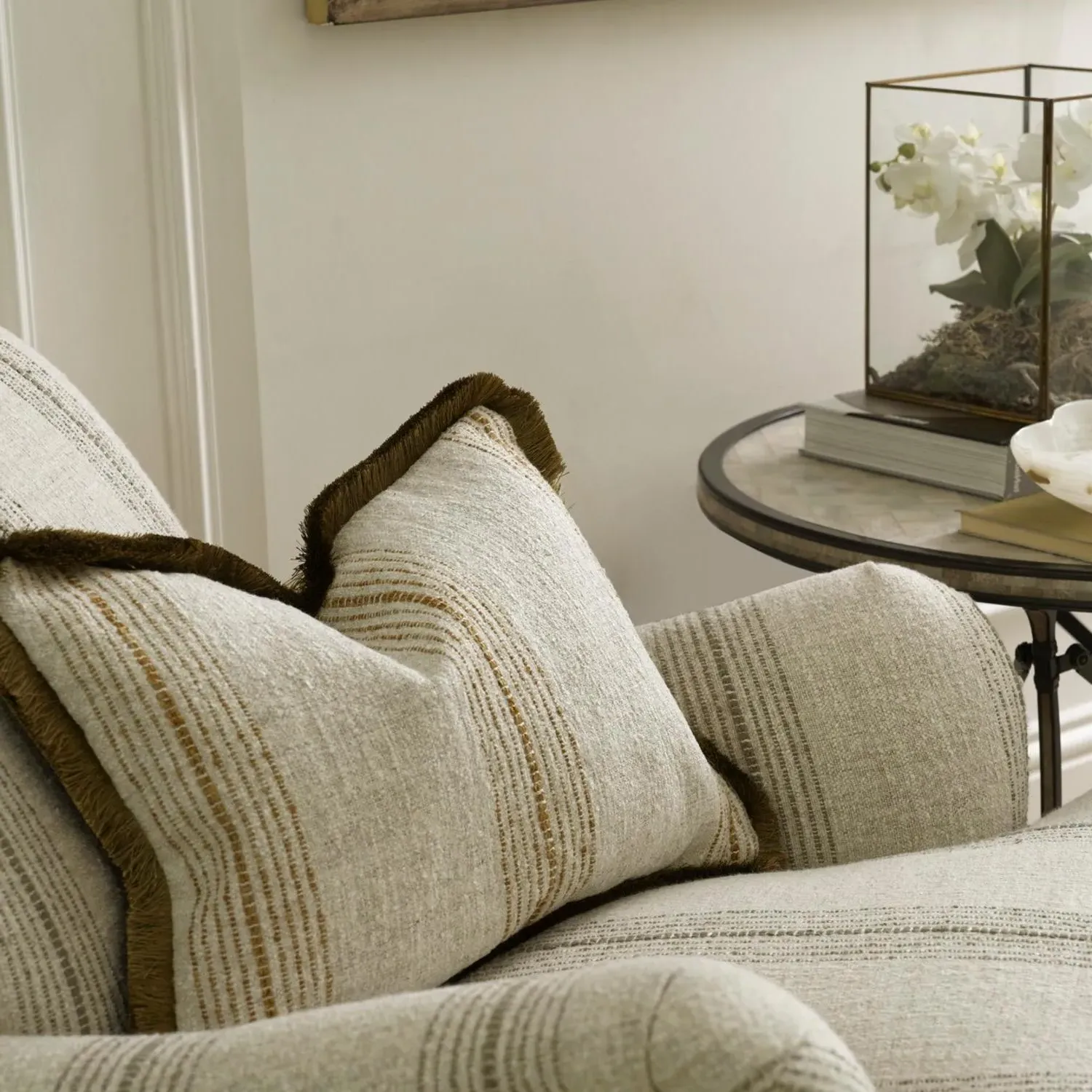 Striped Cushion with Trim - Ochre, Linen alternate view