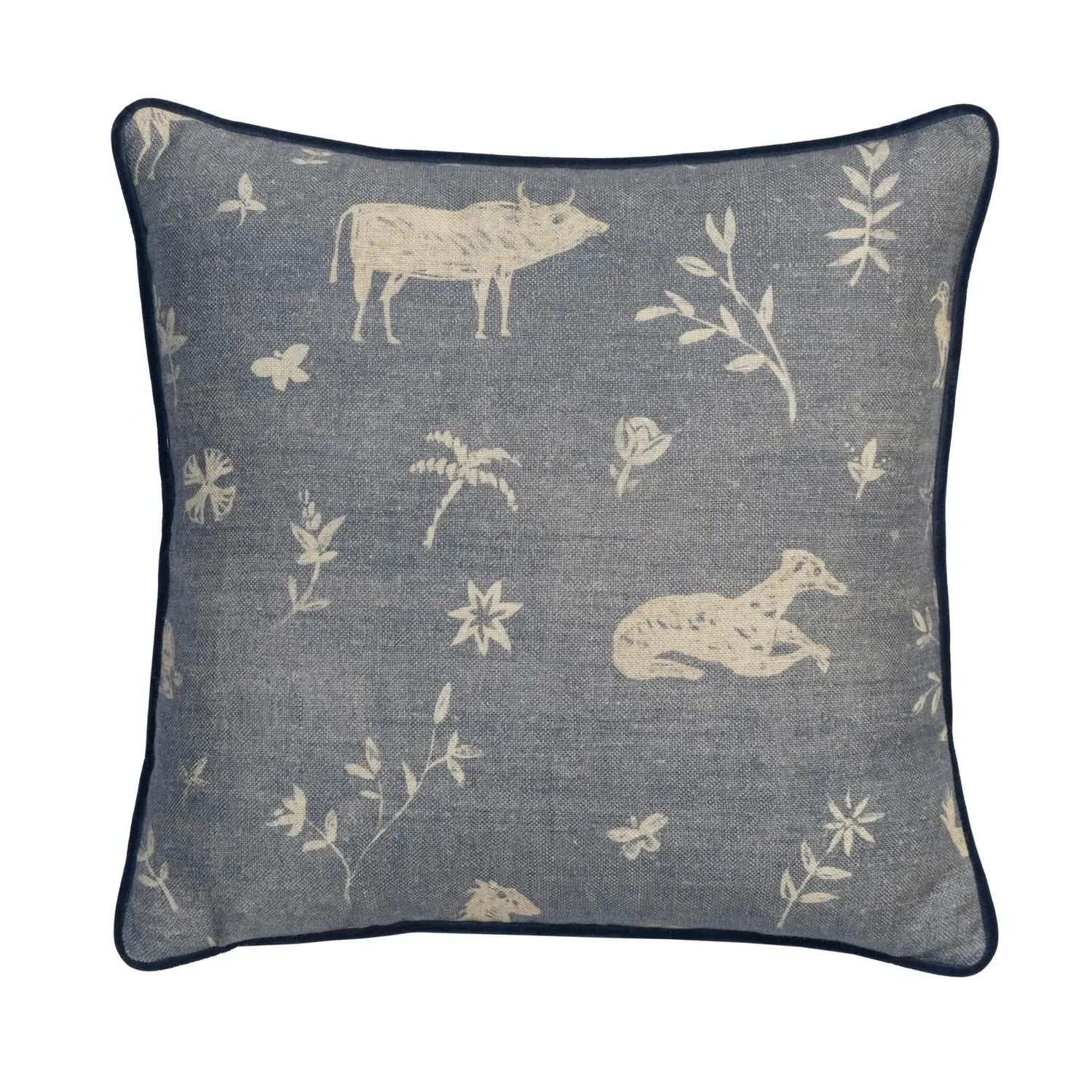 55cm Square Cushion with Feather Fill - Denim, Linen product